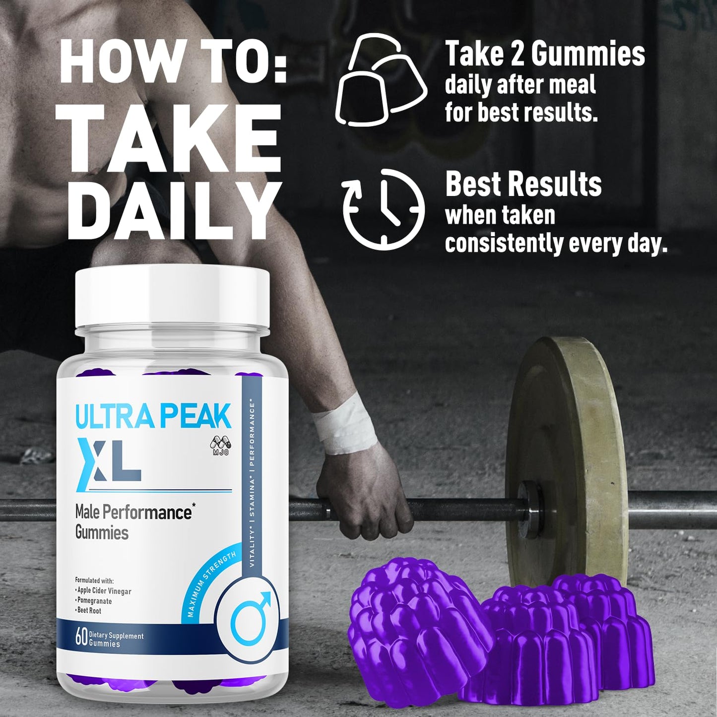 MJO Ultra Peak XL Gummies for Men, 60 Gummies
