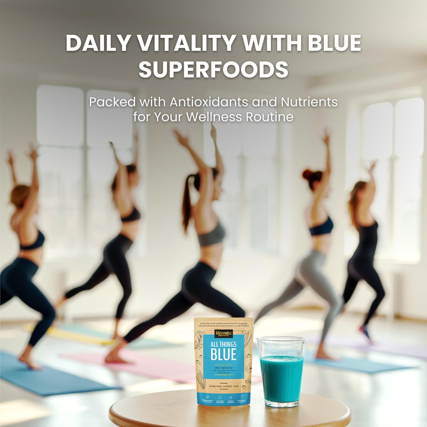 Mavella Blue Spirulina Powder with Butterfly Pea Flower & Blueberry 3.5 Ounce