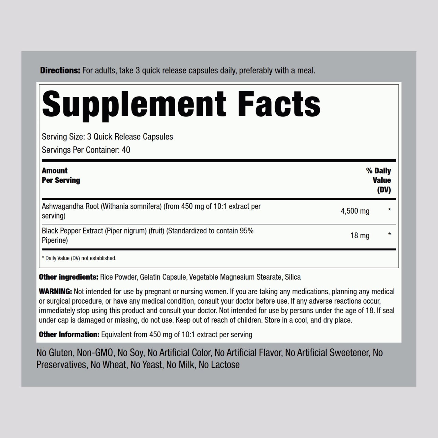 Piping Rock Ashwagandha with Black Pepper Extract Capsules, 120 Count