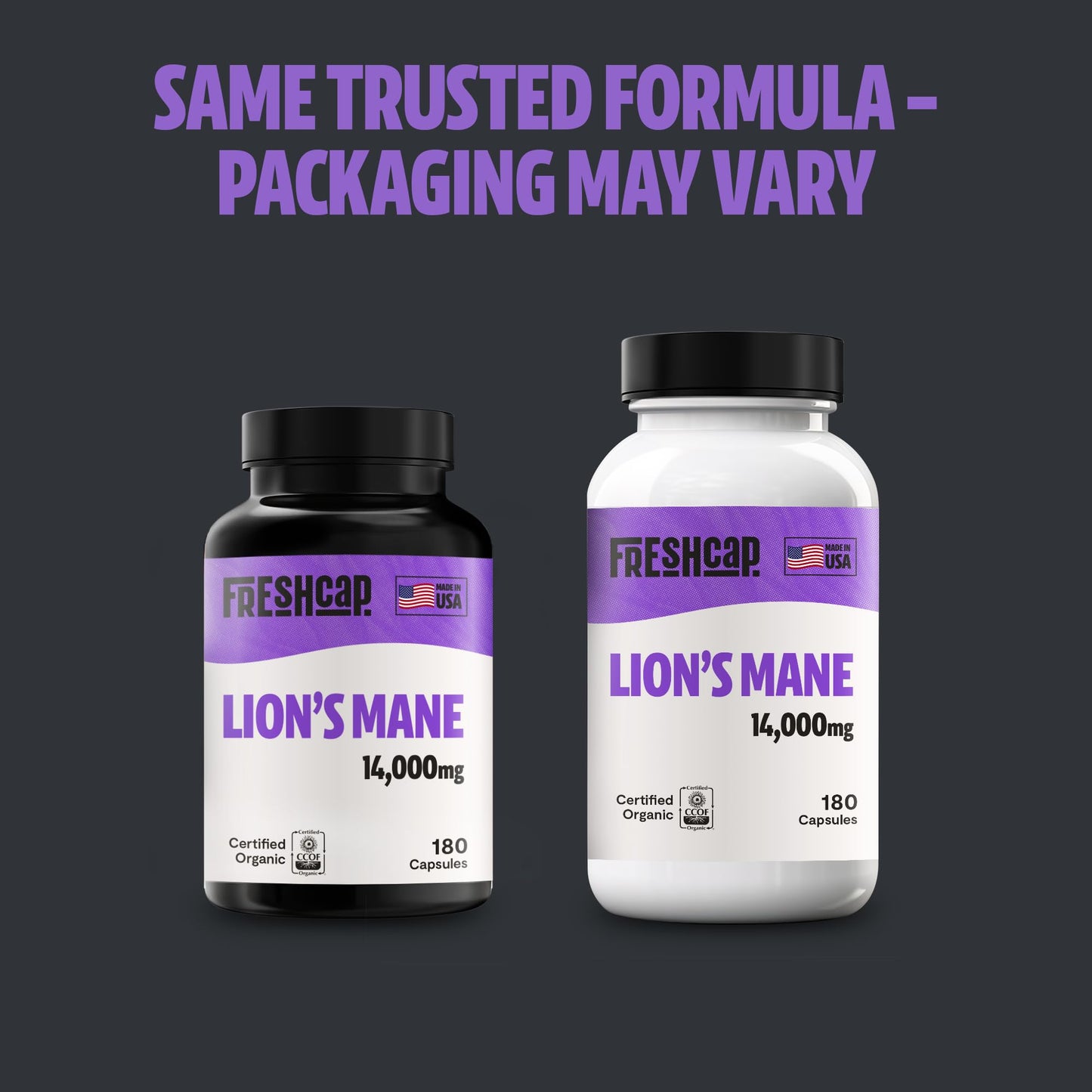 FreshCap Mushrooms Premium Organic Lions Mane Capsules, 180 Capsules