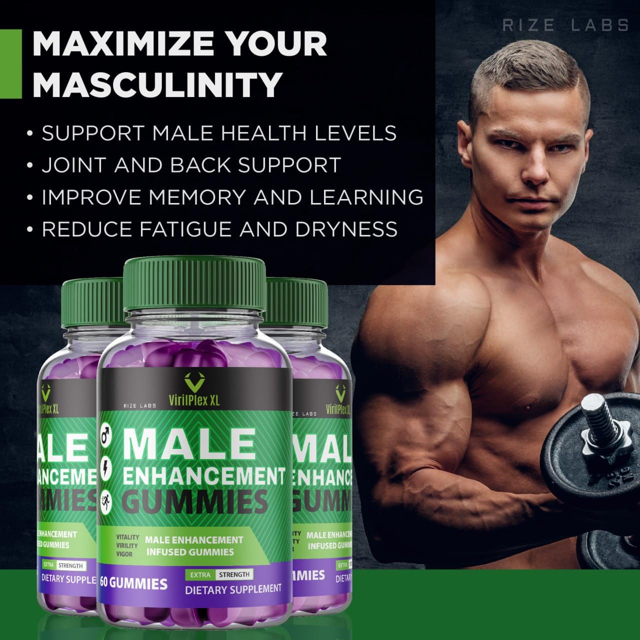 Rize Labs VirilPlex XL Gummies for Men, 120 Gummies