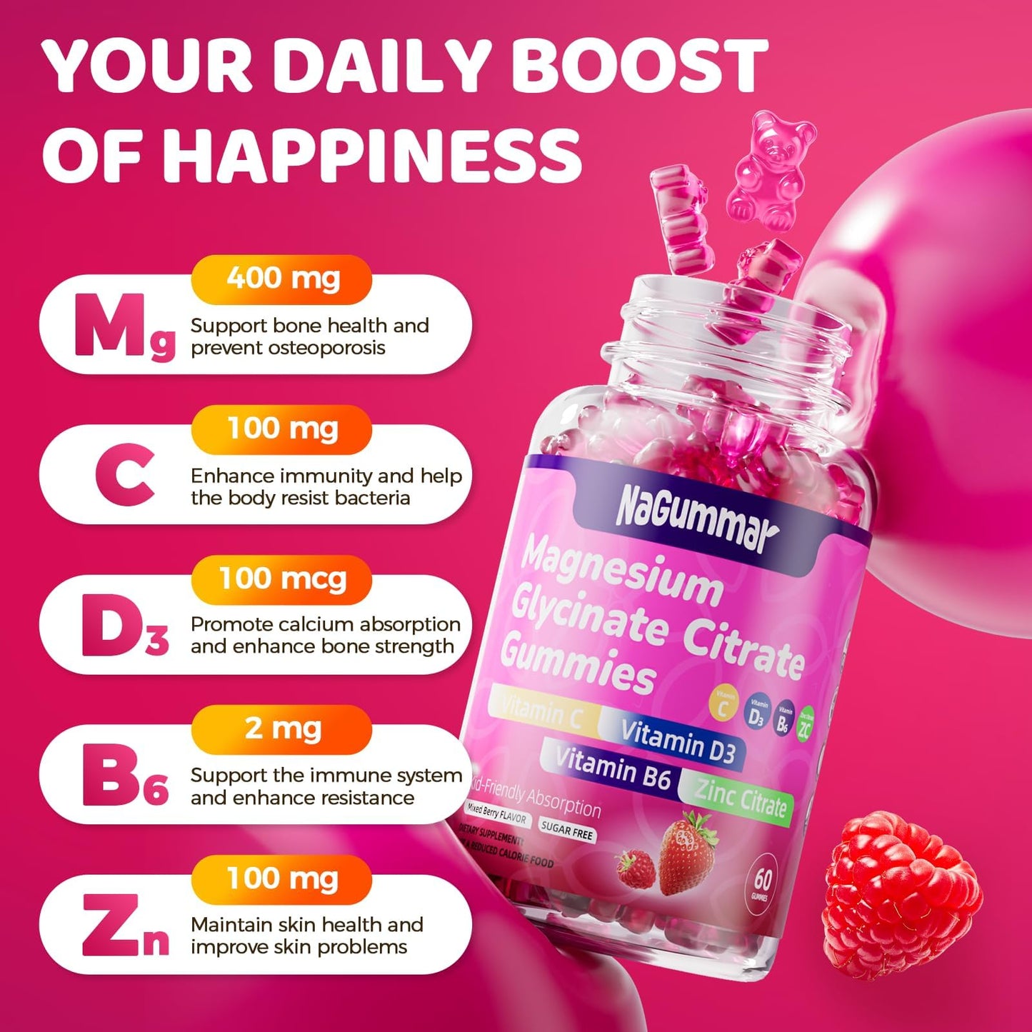 nagummar Magnesium Glycinate 400mg Gummies, 60 Count
