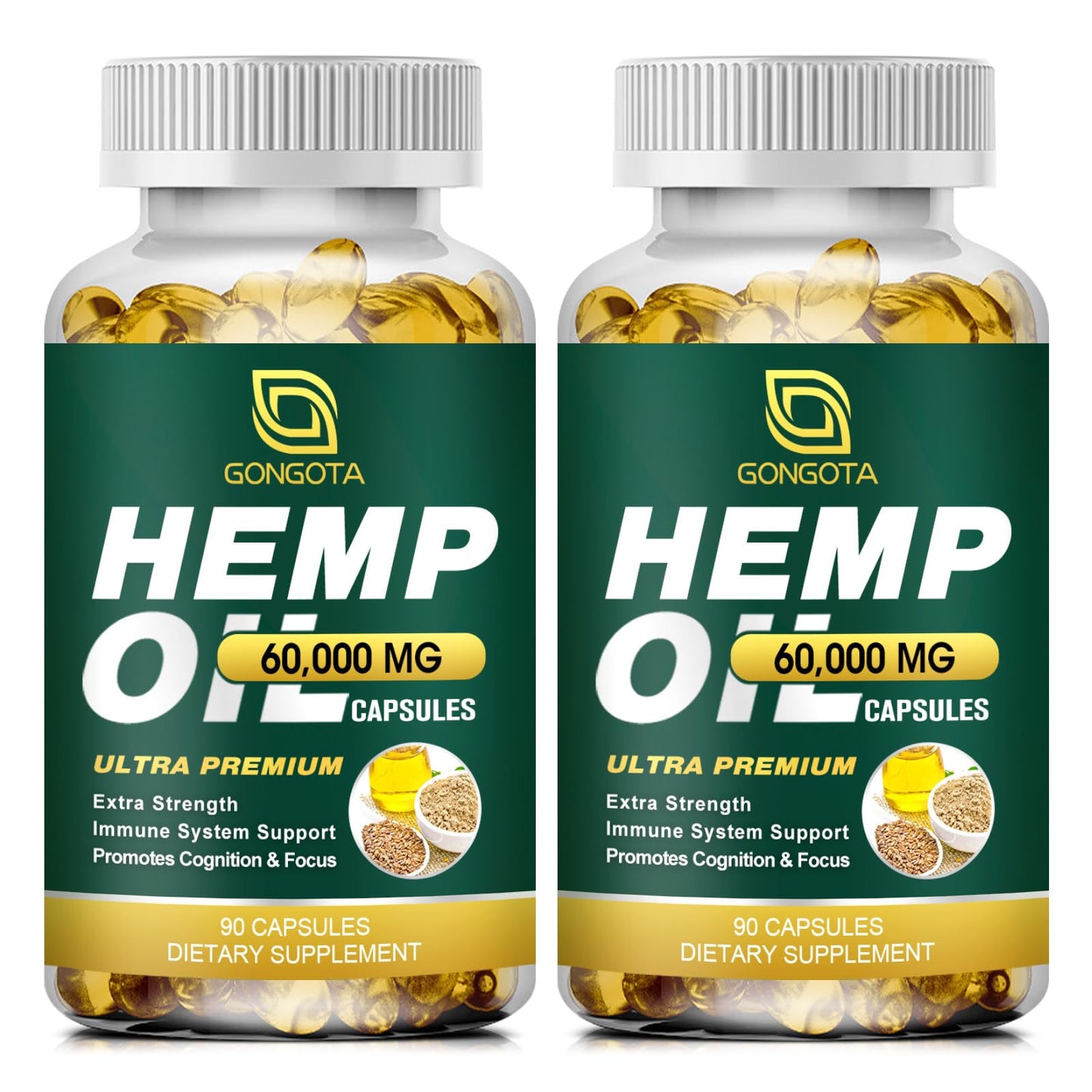 GONGOTA Hemp Oil Capsules 60,000 Max Strength, 100% Organic Hemp Oil, 180 Capsules