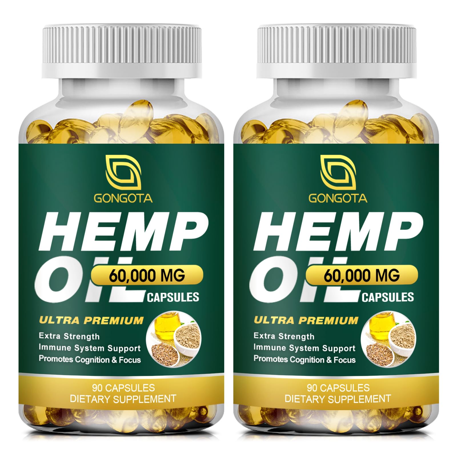 GONGOTA Hemp Oil Capsules 60,000 Max Strength, 100% Organic Hemp Oil, 180 Capsules