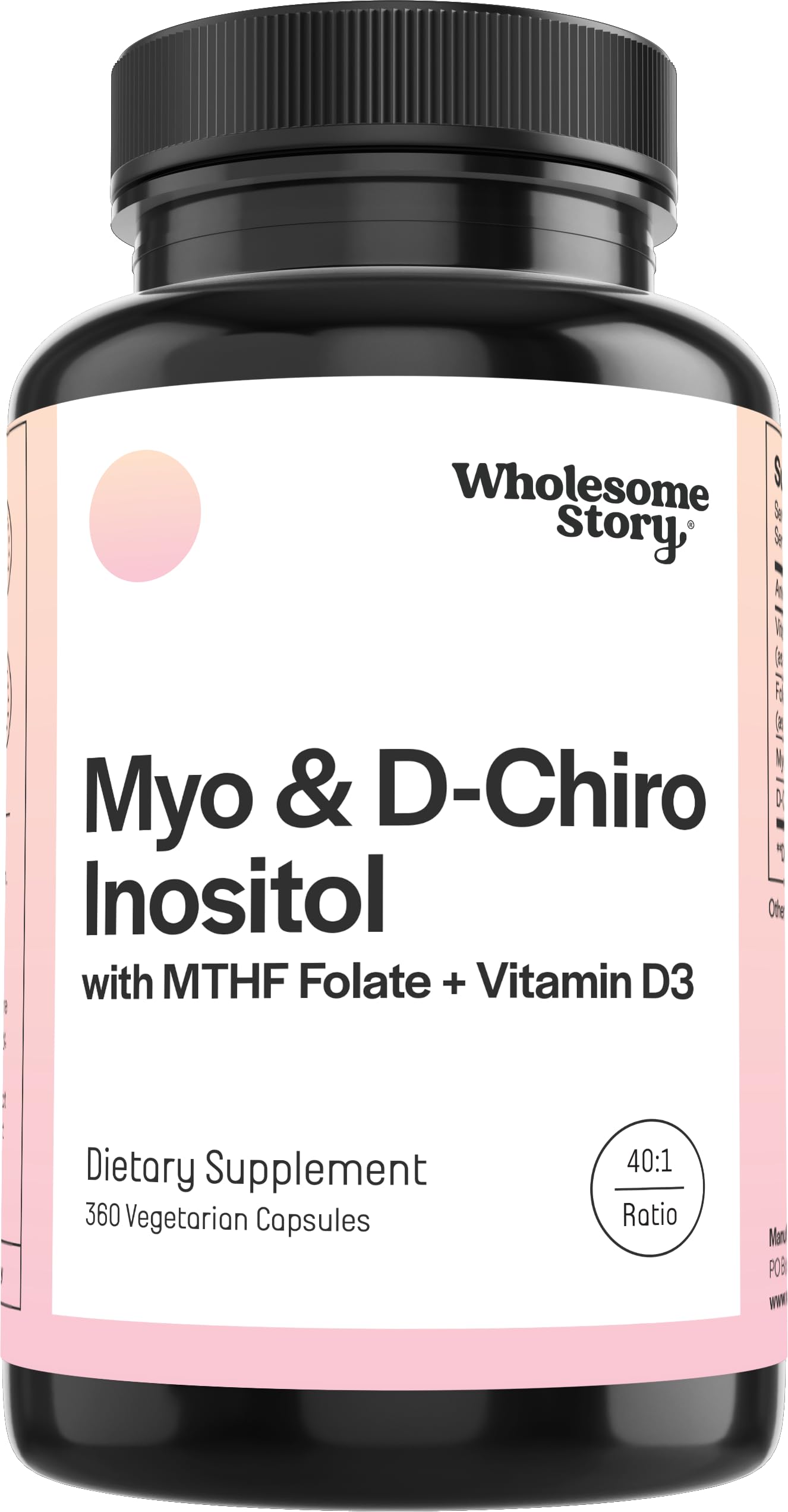 Wholesome Story Myo-Inositol & D-Chiro Inositol with MTHF, Folate, Vitamin D, 360 Capsules