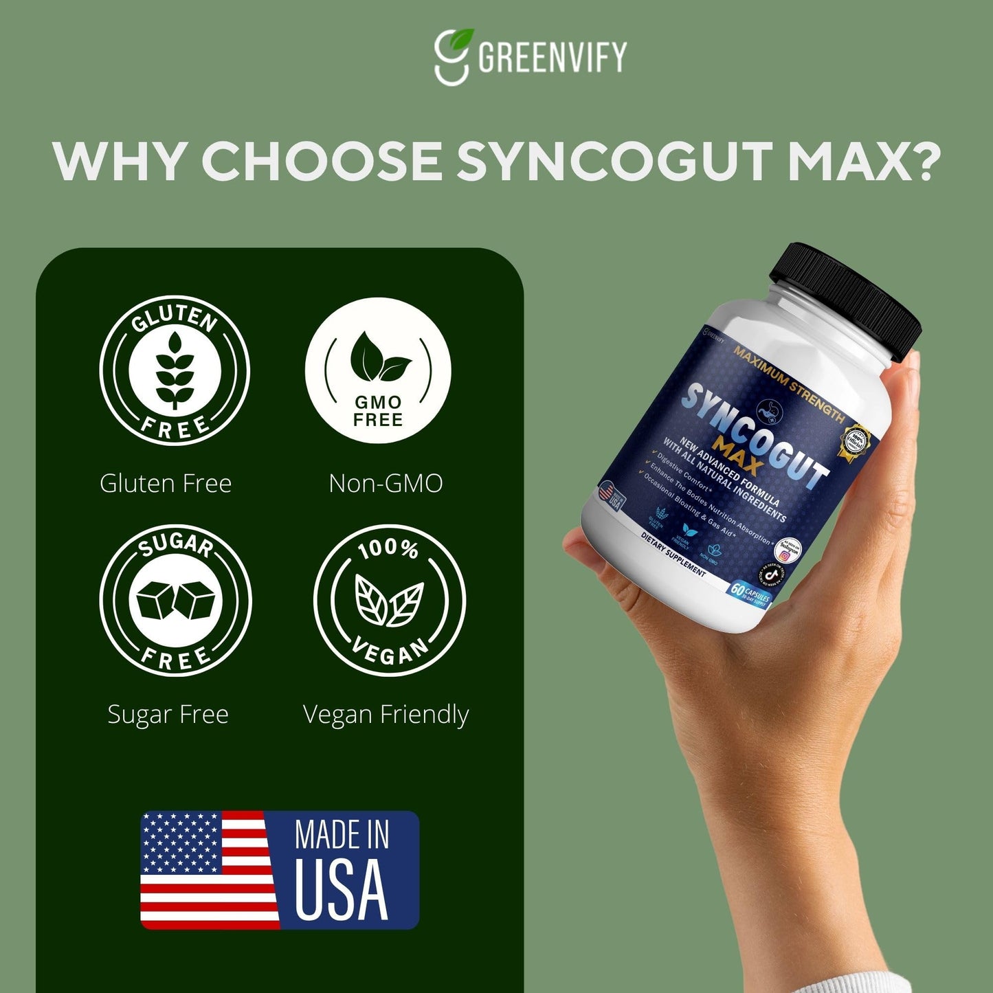 GREENVIFY SyncoGut Max Digestive Enzyme Supplement Capsules 60