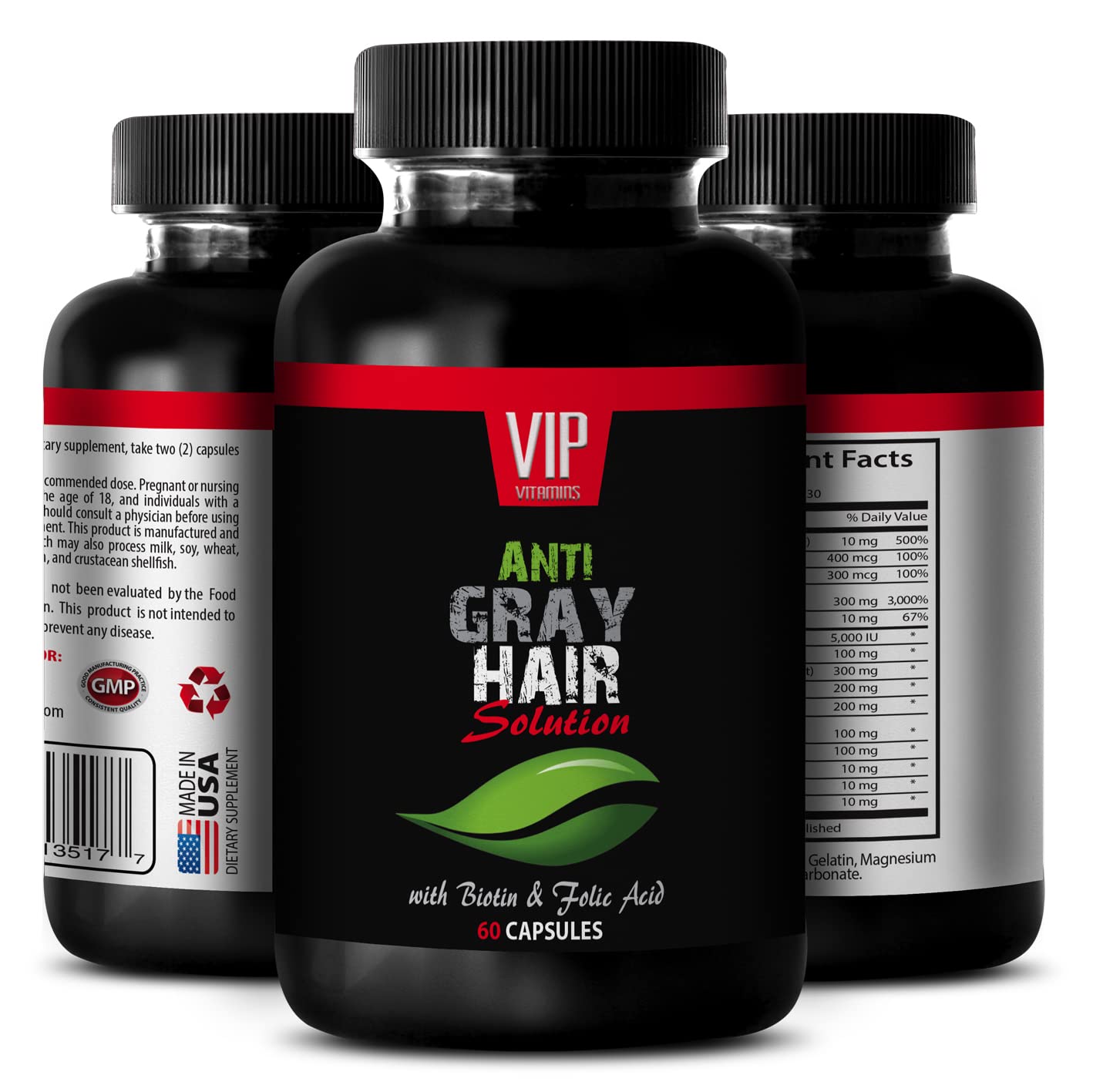 VIP VITAMINS Folic Acid - Gray Hair Solution - Hair Color Restorer, 60 Capsules