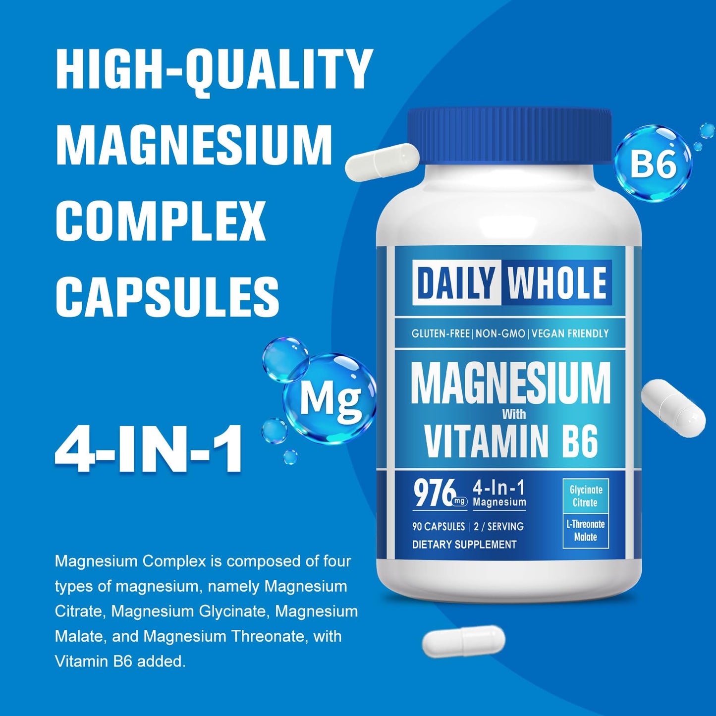 DailyWhole Magnesium Glycinate 4-in-1 Complex Capsule, 80 Count