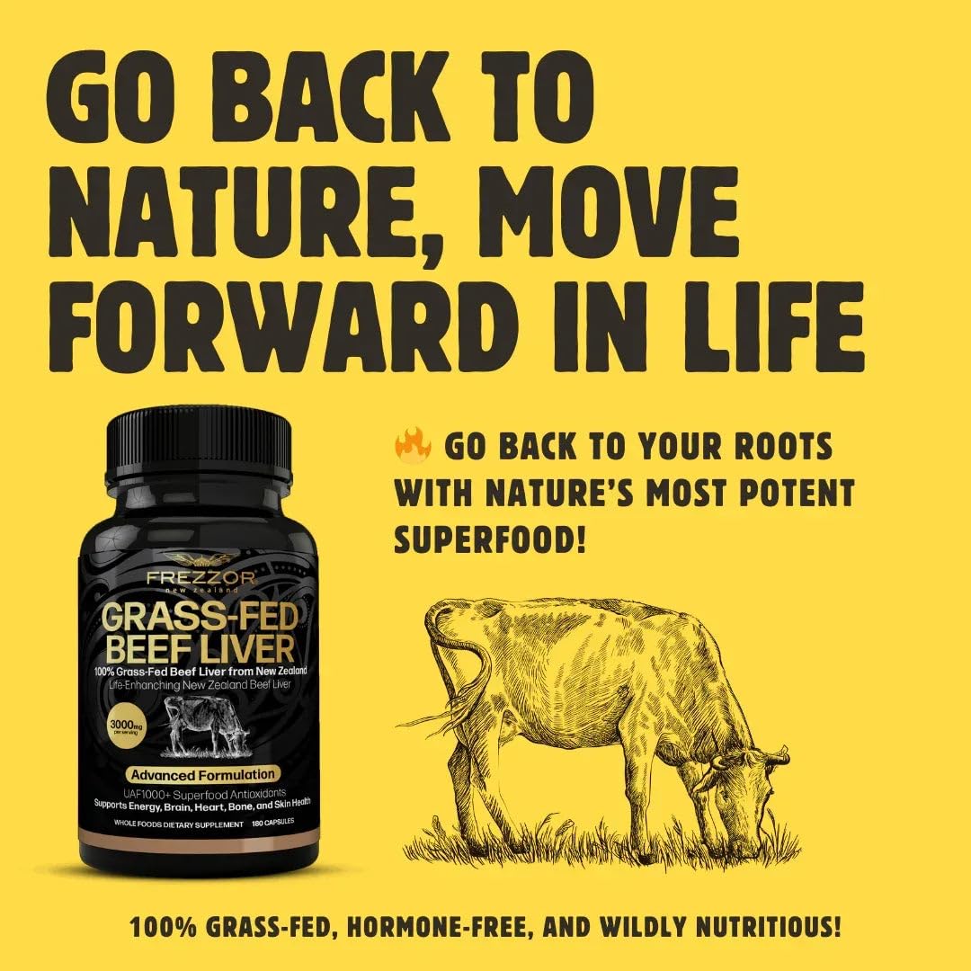 FREZZOR New Zealand 100% Live-Grass-Fed Beef Liver Capsules, 180 Count