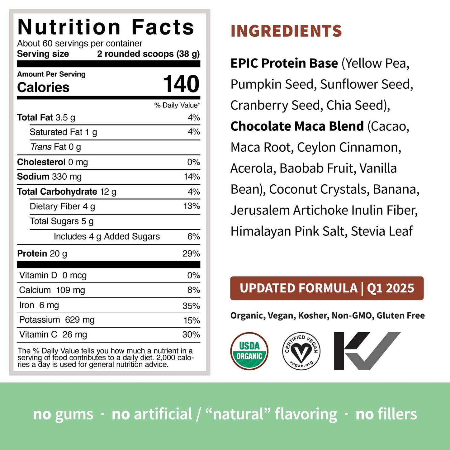 Sprout Living Epic Protein Plant Based Protein & Superfoods Powder Chocolate Maca 80