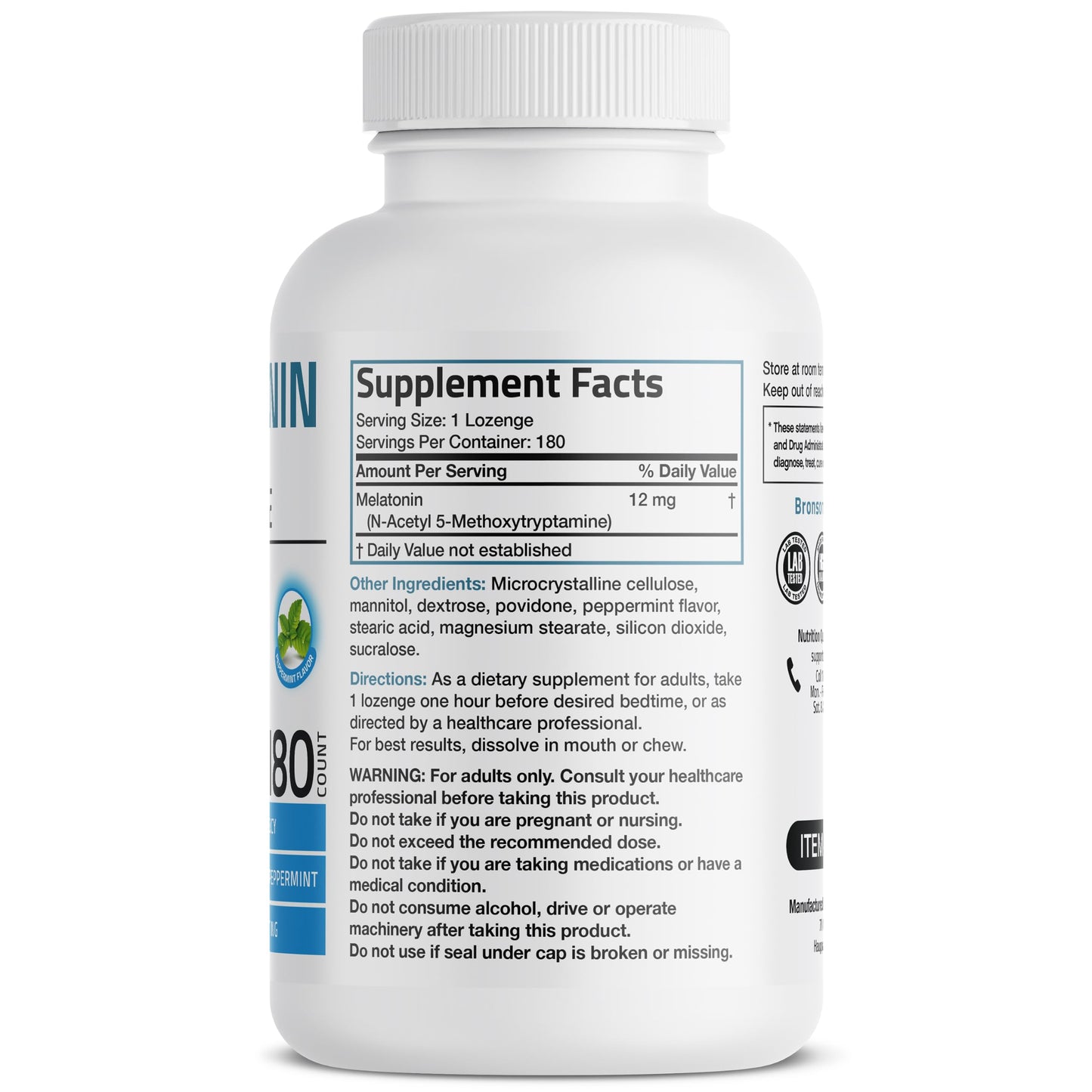 Bronson Melatonin 12 mg Fast Dissolve Sleep Support Lozenges, 180 Count