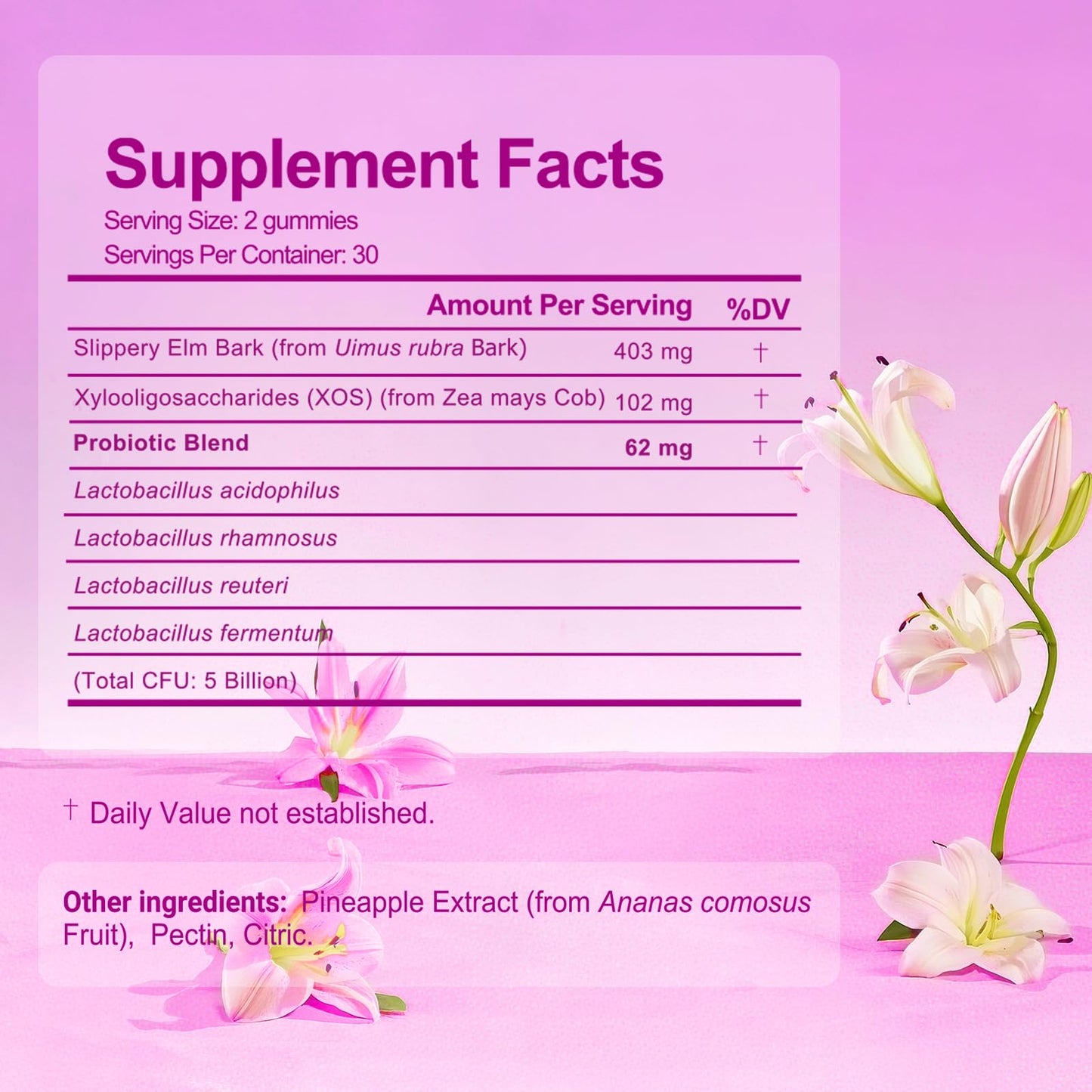 Brurtzexs Her Juicy Feminine Probiotics Gummies for Women with Slippery Elm - Pineapple Flavor, pH Balance & Immune Health Support - Digestive & Feminine Support - Vegan Supplement, 60 Gummies