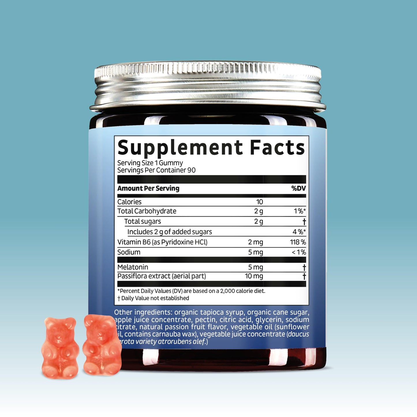 Bears with Benefits Vegan Melatonin 5mg Gummies, Sleep Gummies for Reduced Time to Fall Asleep, with Vitamin B6 & Passion Fruit Extract, 90 Gummies