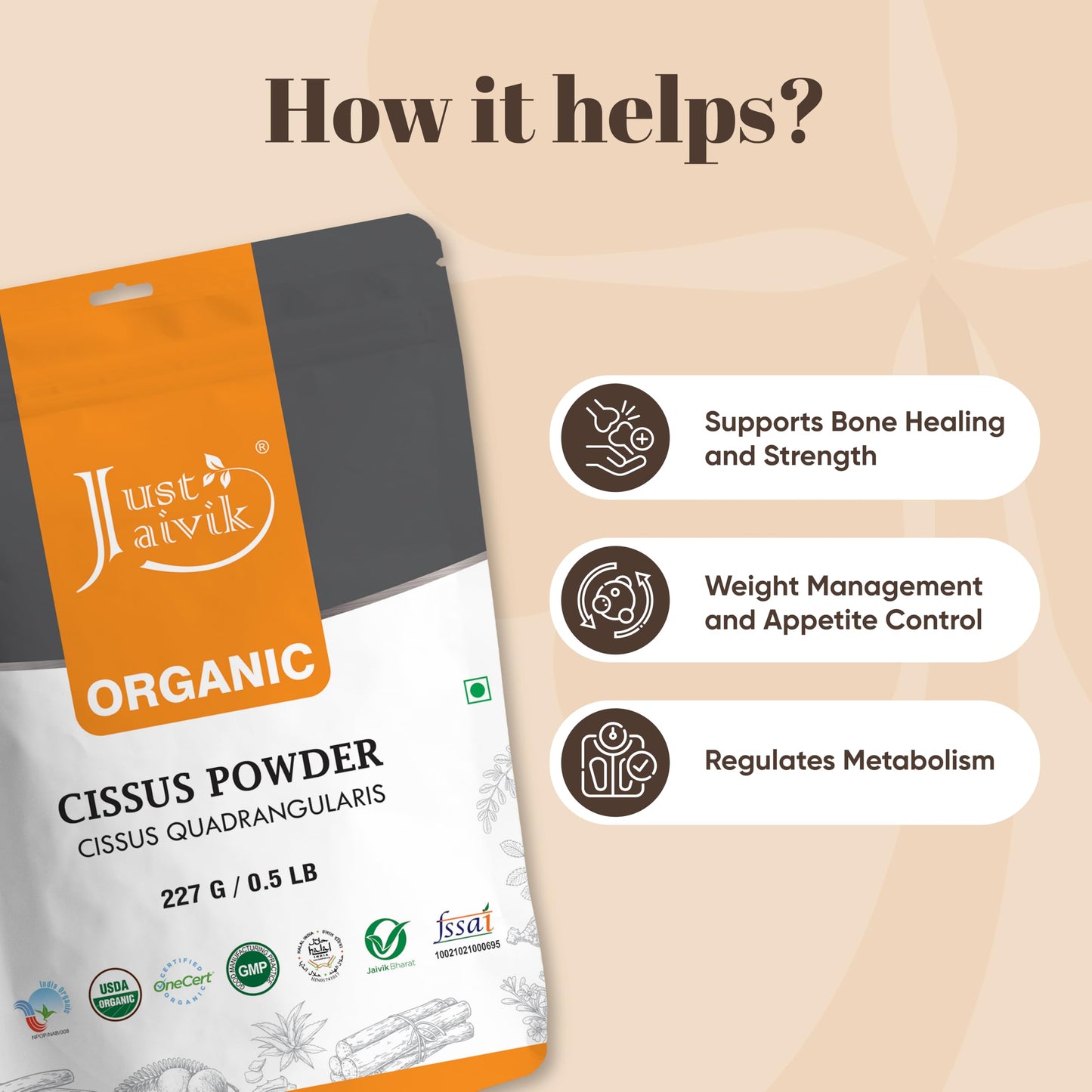 Just Jaivik Cissus Quadrangularis Powder 8 Ounce