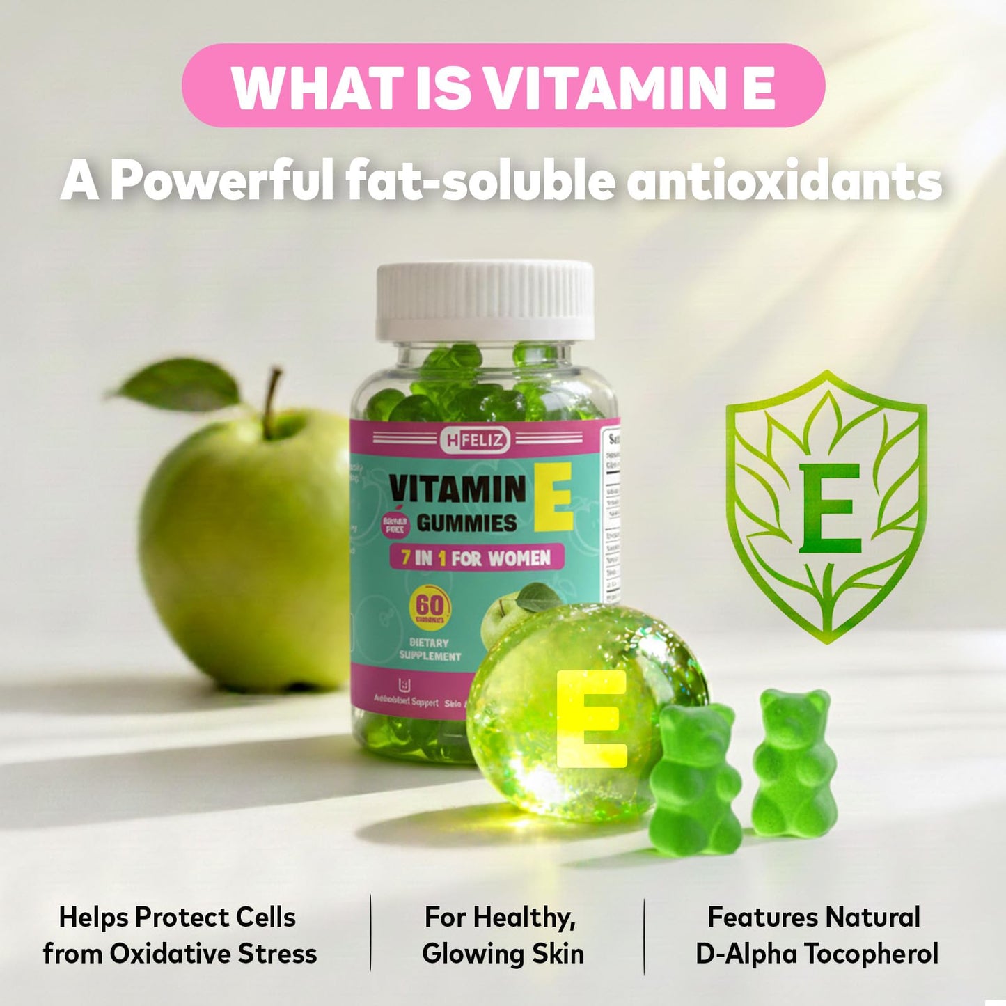 HFELIZ Vitamin E Gummies for Women Chewable 60 Count