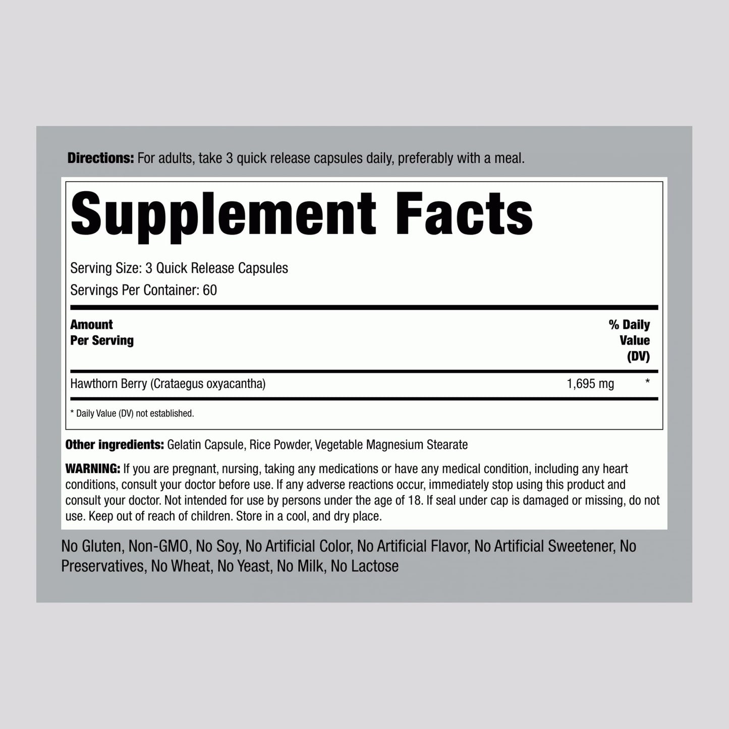 Piping Rock Hawthorn Berry Supplement Capsule, 180 Capsules