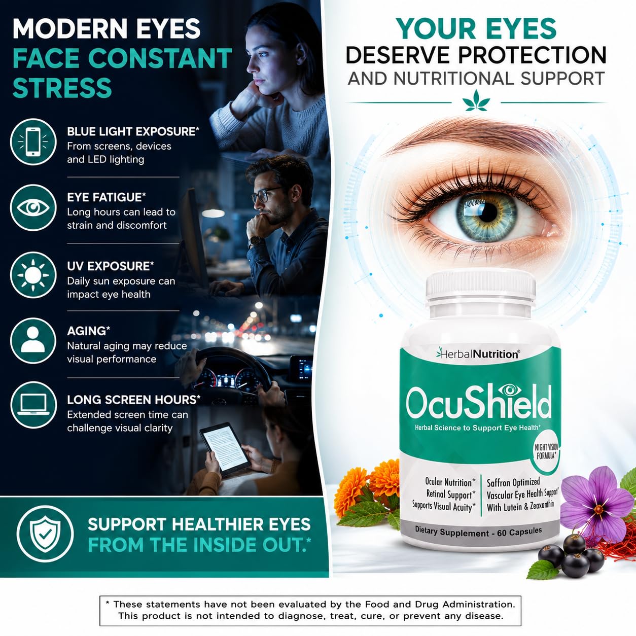 Herbal Nutrition OcuShield Eye Health Support Supplement Capsule 2-Pack