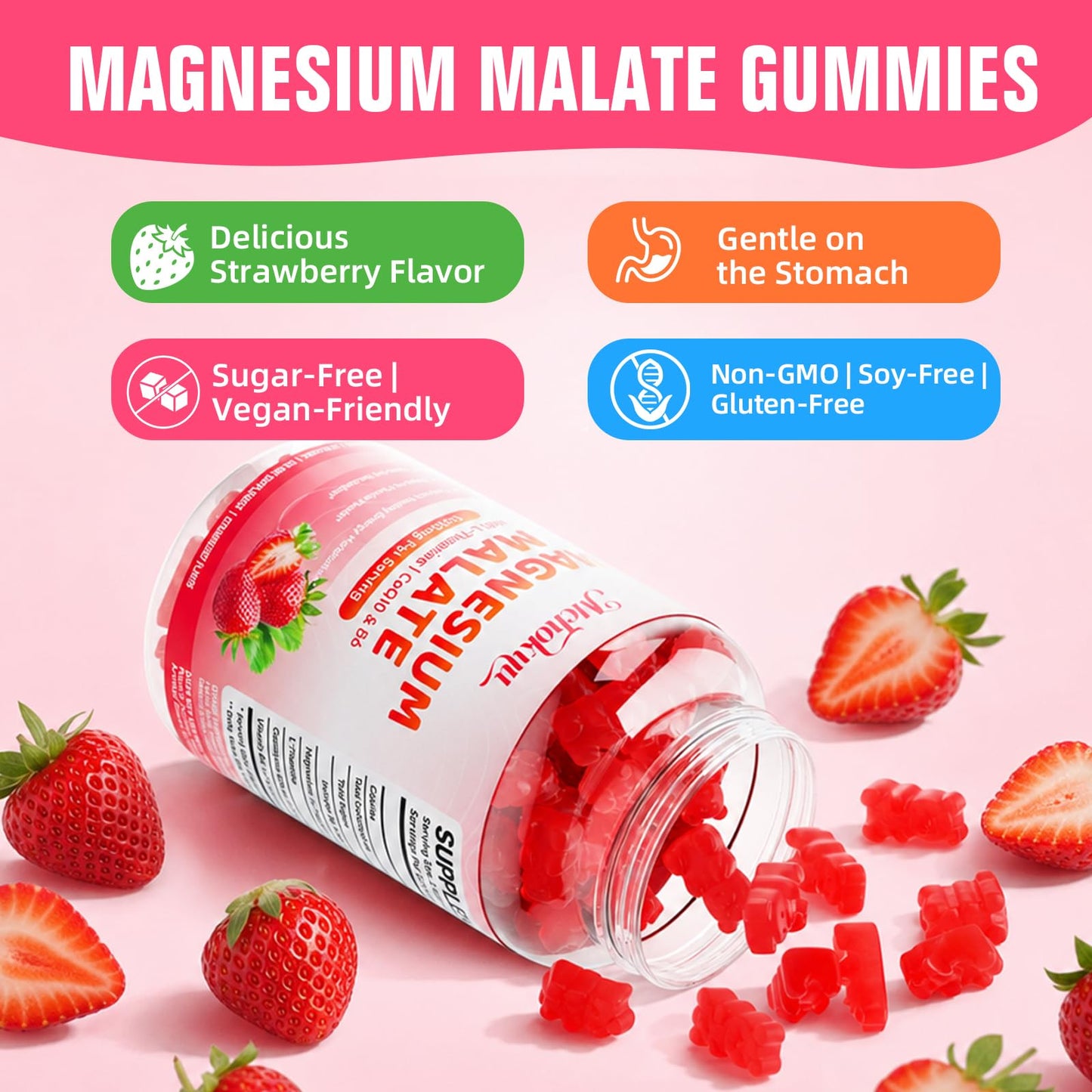 Mchokuu Magnesium Malate Gummies 1000mg Supplement, 60 Gummies