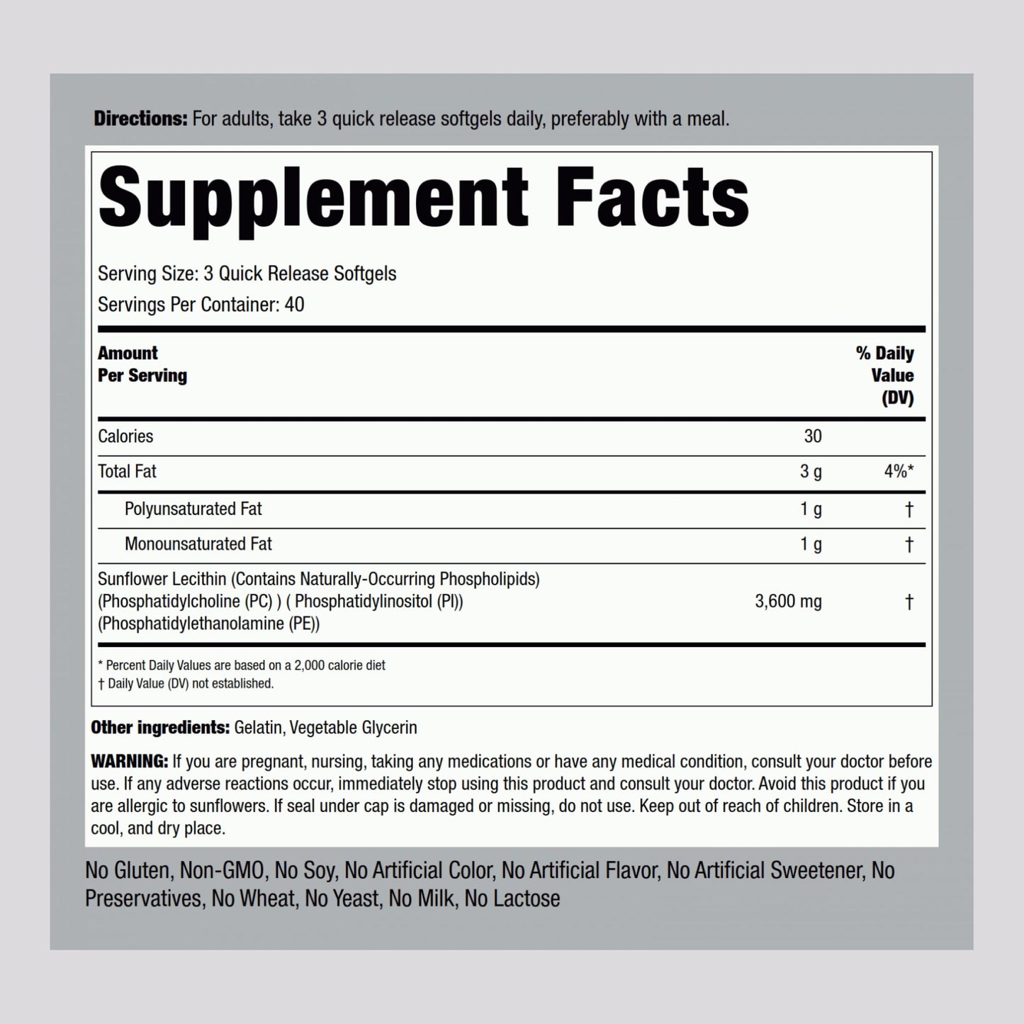 Piping Rock Sunflower Lecithin Softgel Capsules, 120 Count
