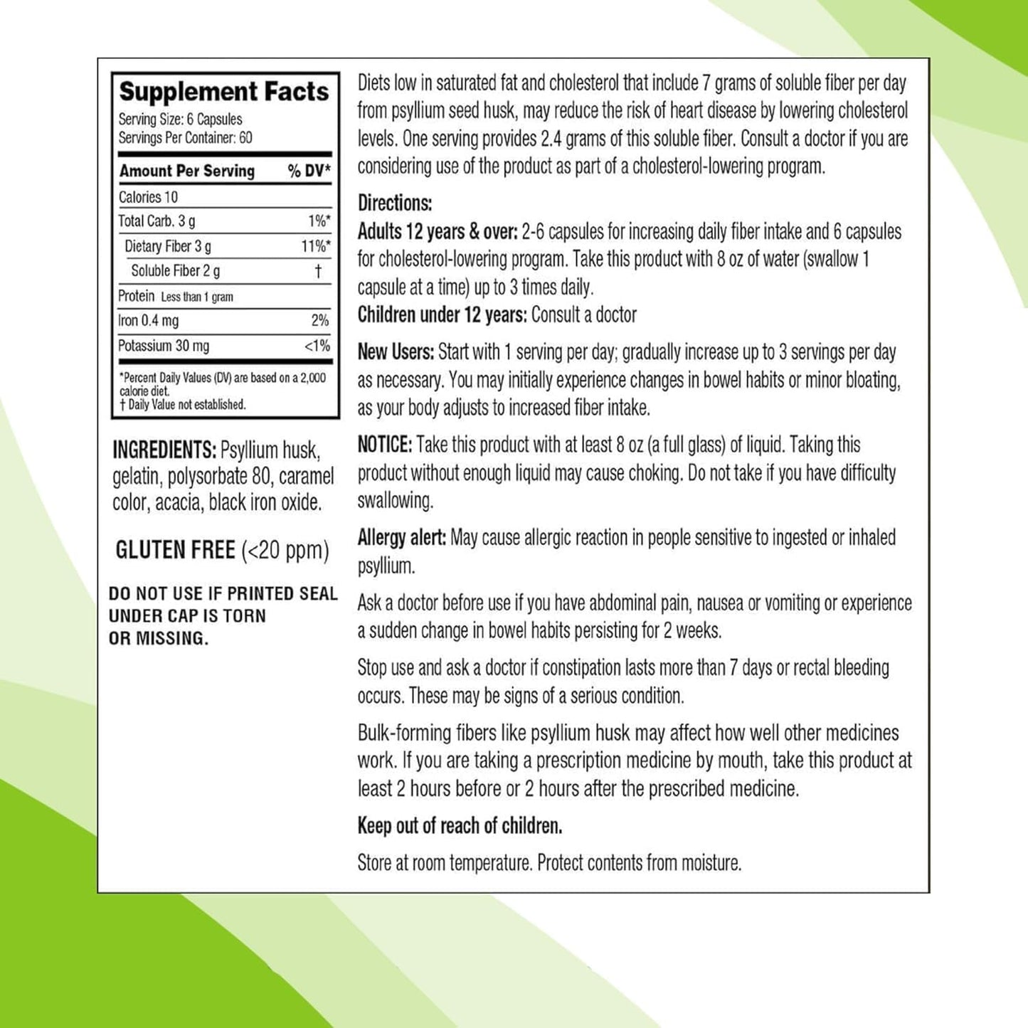 Generic KS Psyllium Fiber Capsules, 360 Capsules