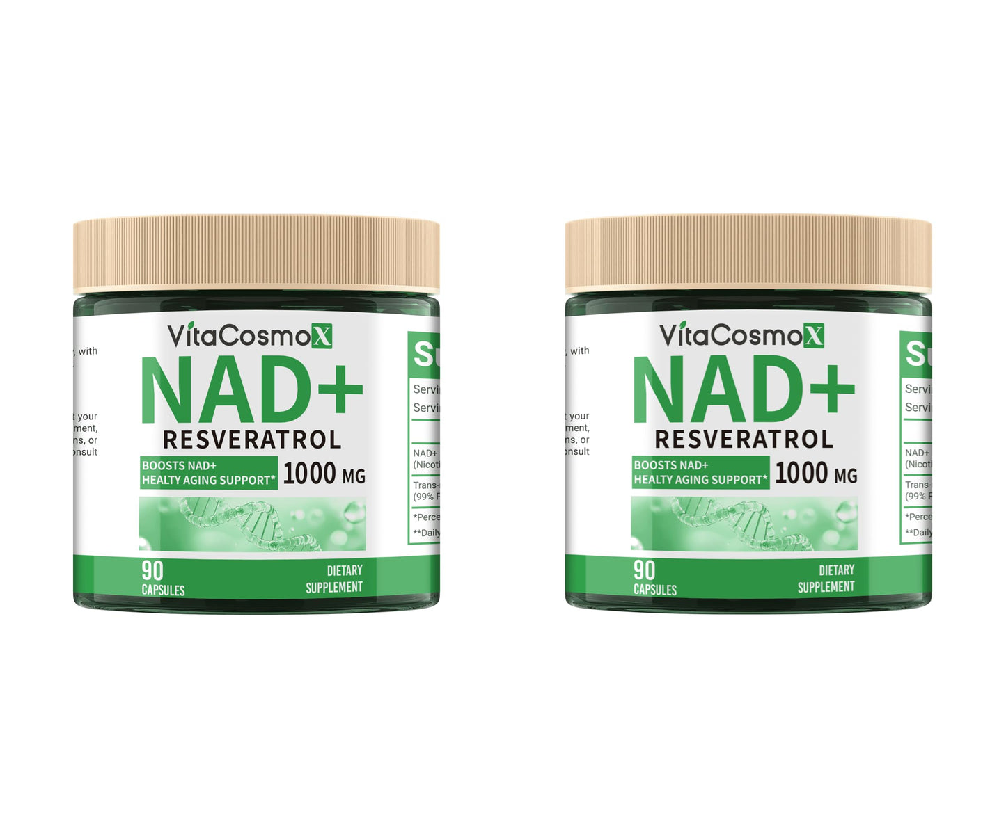 VitaCosmoX NAD+ Nicotinamide Riboside Resveratrol Supplement, 90 Capsules