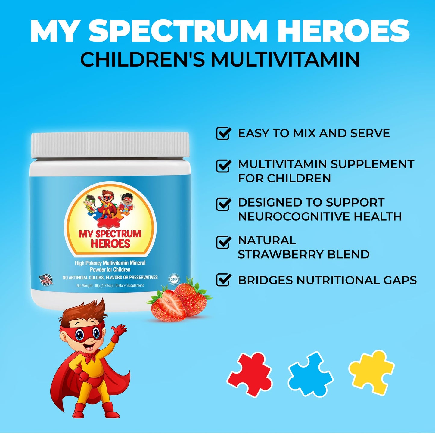 My Spectrum Heroes Kids Multivitamin Powder Strawberry 1.72 Ounce