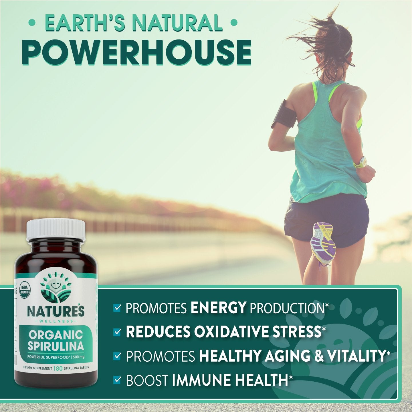 Natures Wellness USDA Organic Spirulina Tablets 180 Count