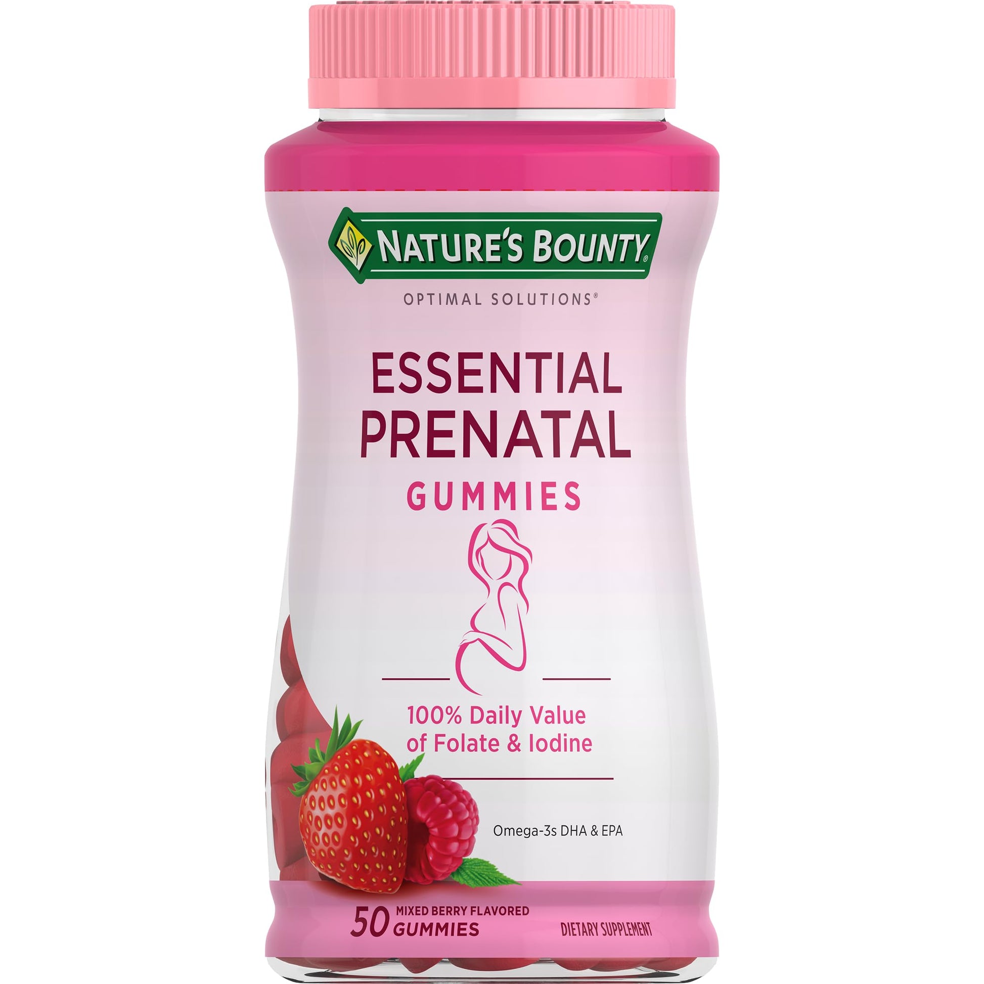 Nature's Bounty Optimal Solutions Essential Prenatal Gummies, Folic Acid and Iodine, Omega-3 and DHA, 50 Count