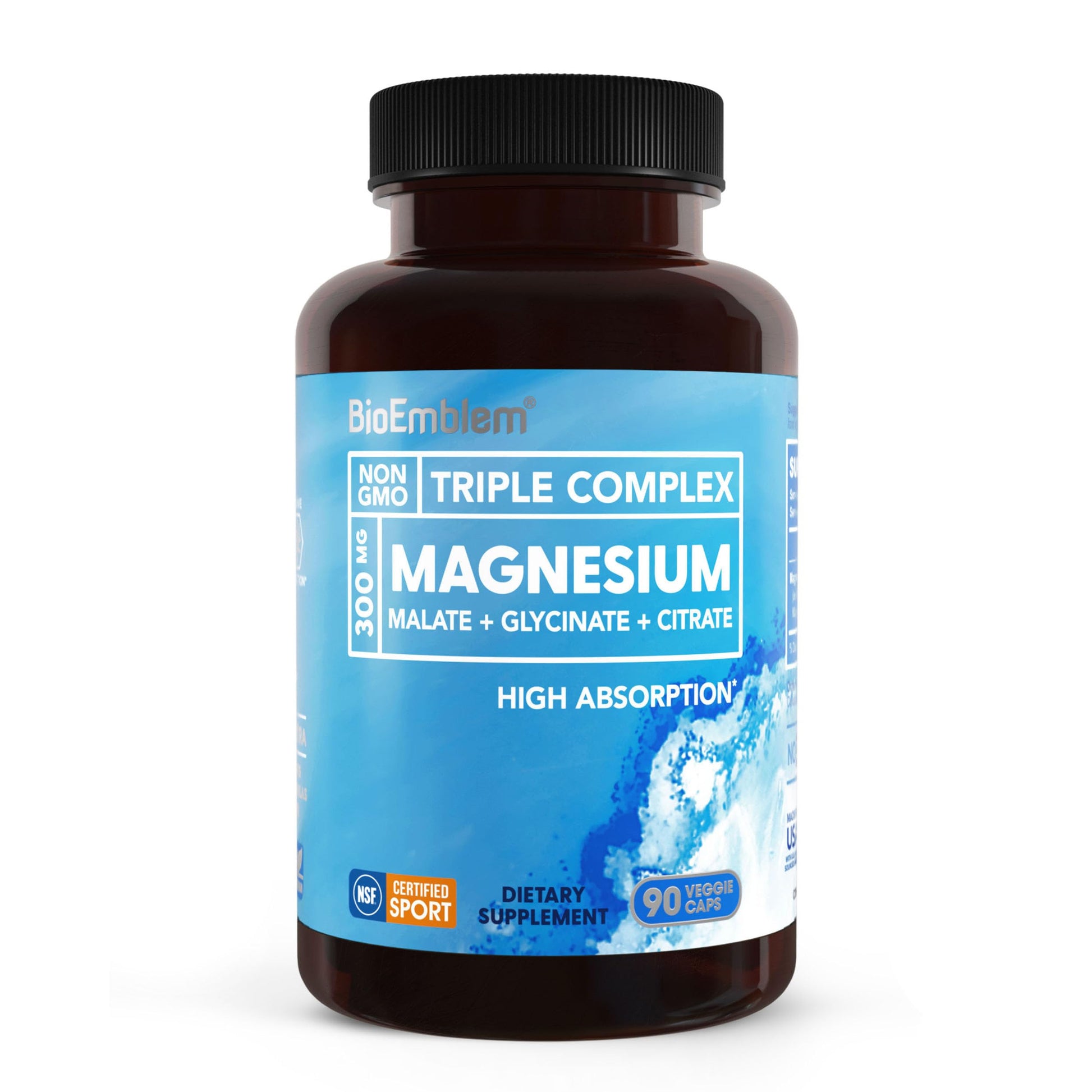 BioEmblem Triple Magnesium Complex 300mg Magnesium Glycinate, Malate & Citrate Capsules, 90 Capsules