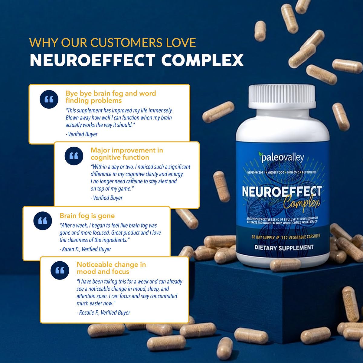 Paleovalley NeuroEffect Mushroom Coffee Nutritional Supplement Capsules, 112 Count