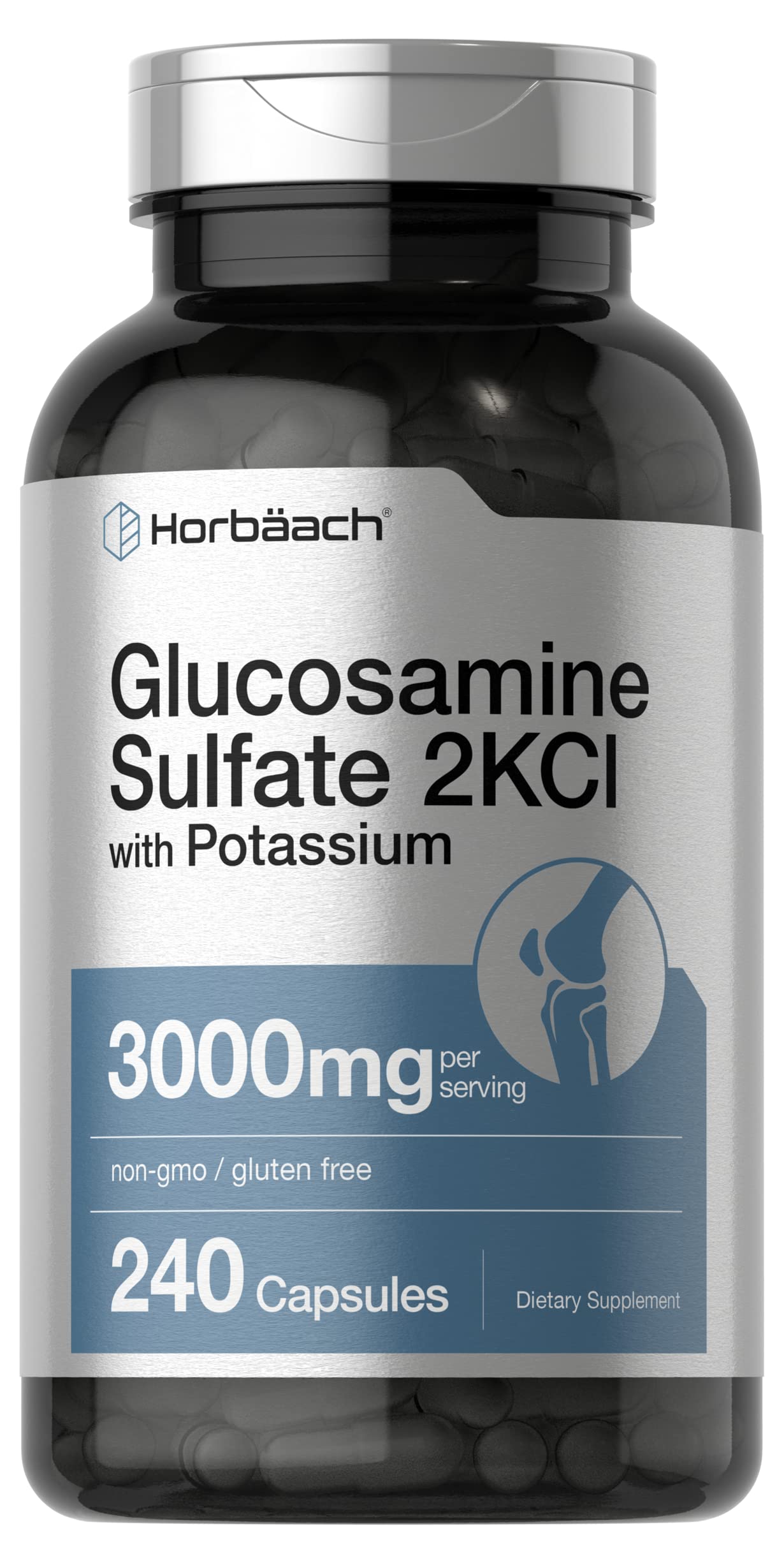 Horbäach Glucosamine Sulfate 2KCI with Potassium 3000mg 240 Capsules