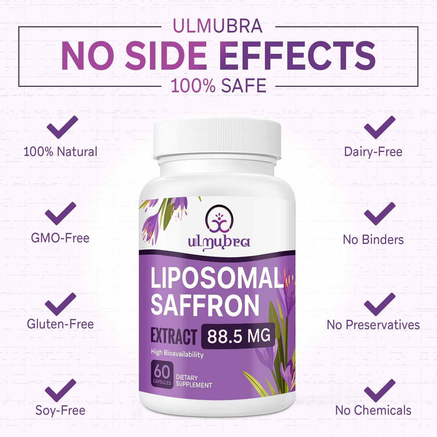 Ulmubra Liposomal Saffron Capsules 88.5 mg, Maximum Absorption, 100% Pure Saffron Extract, 60 Vegan Capsules