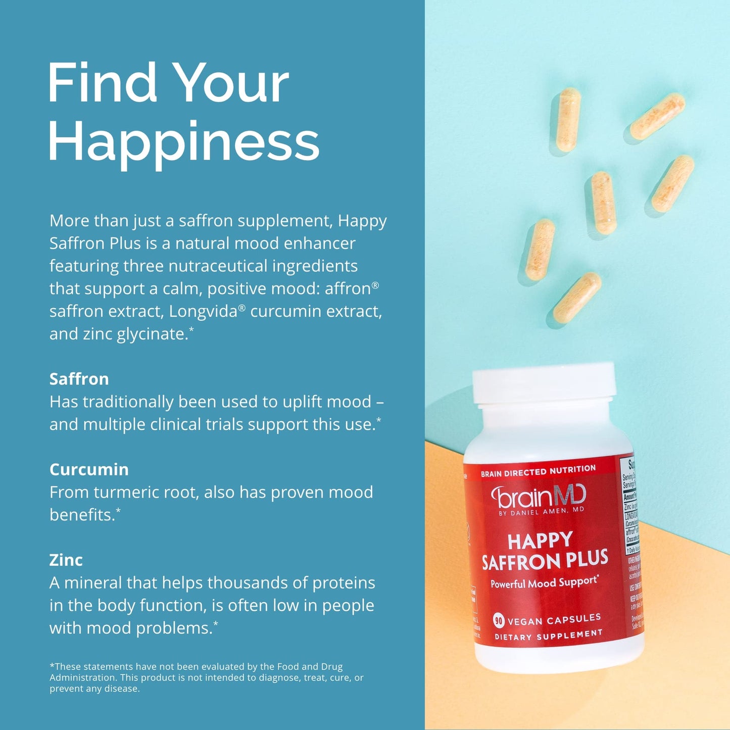 BRAINMD Dr Amen Happy Saffron Plus Capsules, 90 Count