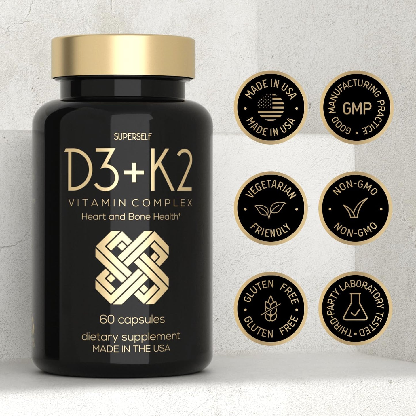 SuperSelf Vitamin D3 K2 Capsules, 60 Count