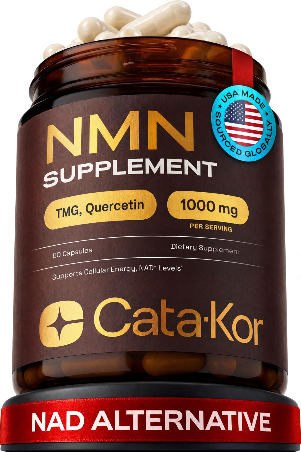 Cata-Kor NMN Supplement – 4-in-1 NAD Supplement with Quercetin, TMG & Resveratrol – NMNH Alternative – Supports Cellular Energy & NAD+ Level Capsule 60