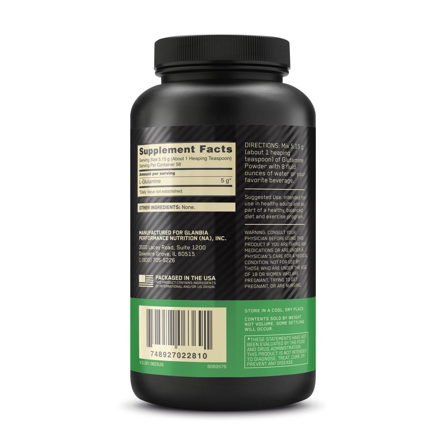 Optimum Nutrition L-Glutamine Muscle Recovery Powder, 300 g, 58 Servings
