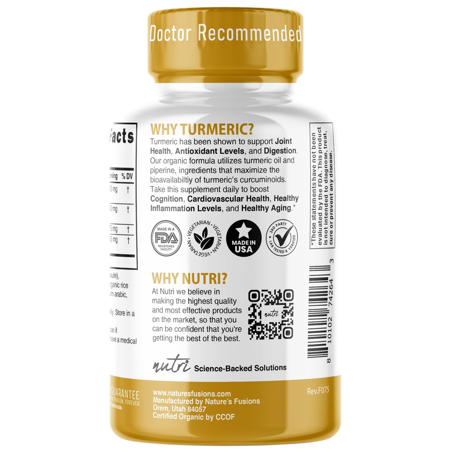 Nature's Fusions Nutri Organic Turmeric Curcumin Supplement Capsules 90 Count