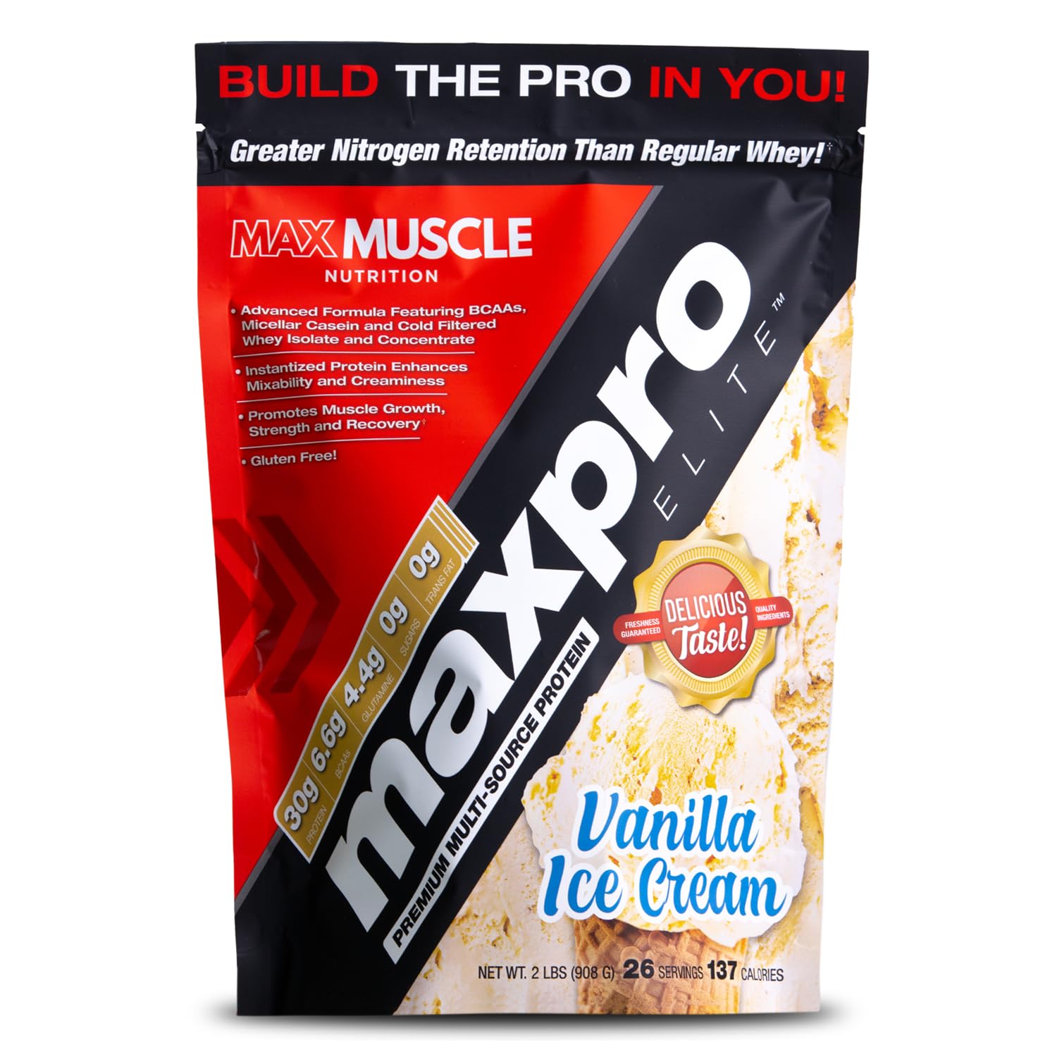 Max Muscle Maxpro Elite Whey Protein Powder, 2 lb, 32 Servings