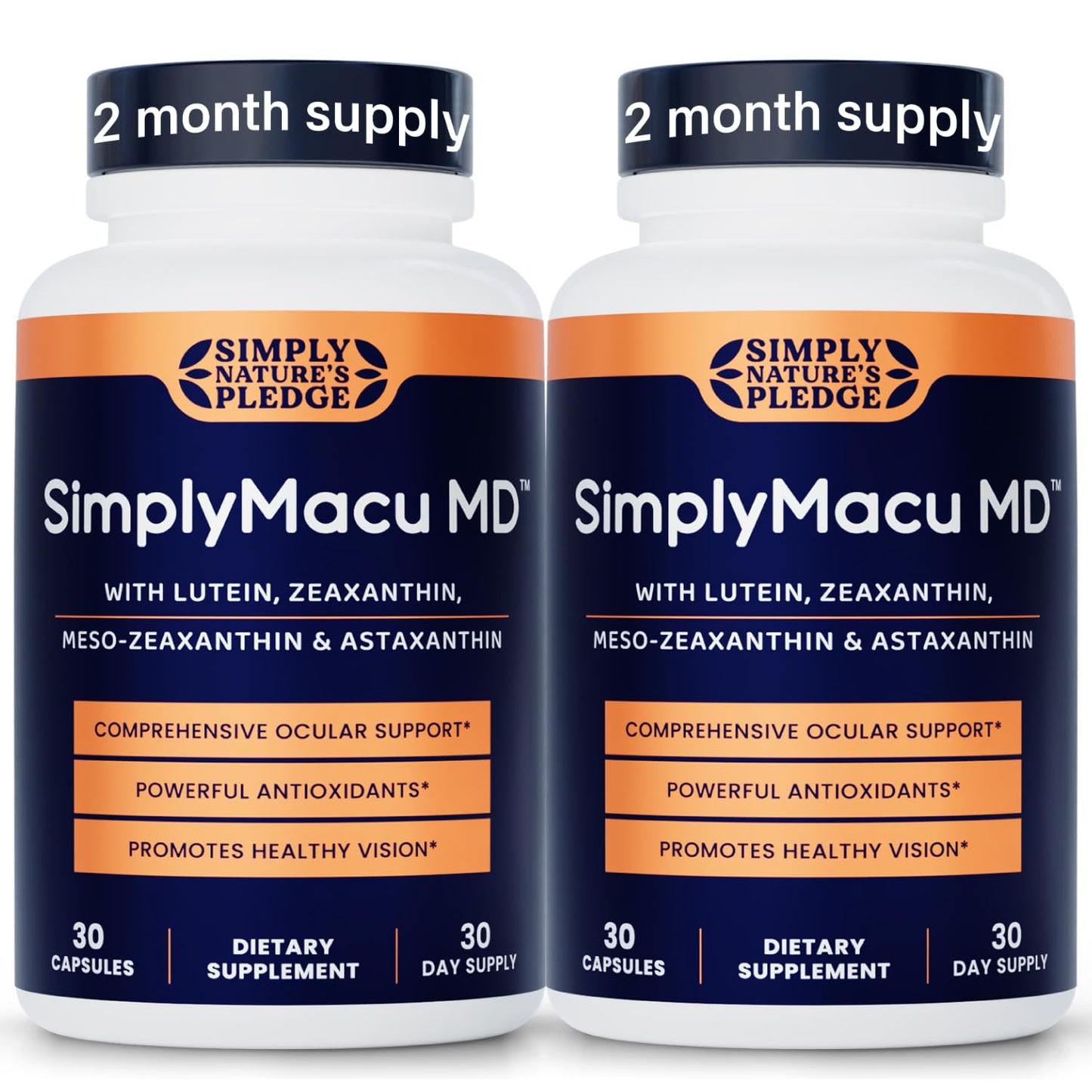 Simply Nature's Pledge Macu MD Advanced Vision Support Supplement with Lutein, Zeaxanthin, Meso-Zeaxanthin & Astaxanthin – Bilberry Extract, 60 Capsules