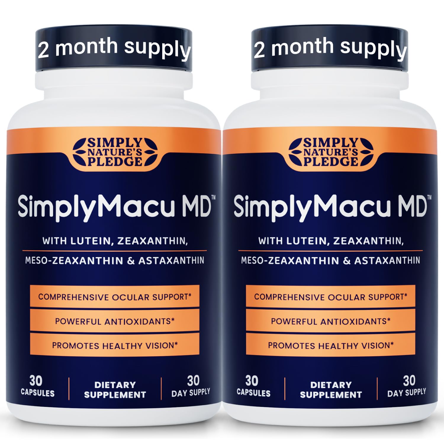 Simply Nature's Pledge Macu MD Advanced Vision Support Supplement with Lutein, Zeaxanthin, Meso-Zeaxanthin & Astaxanthin – Bilberry Extract, 60 Capsules