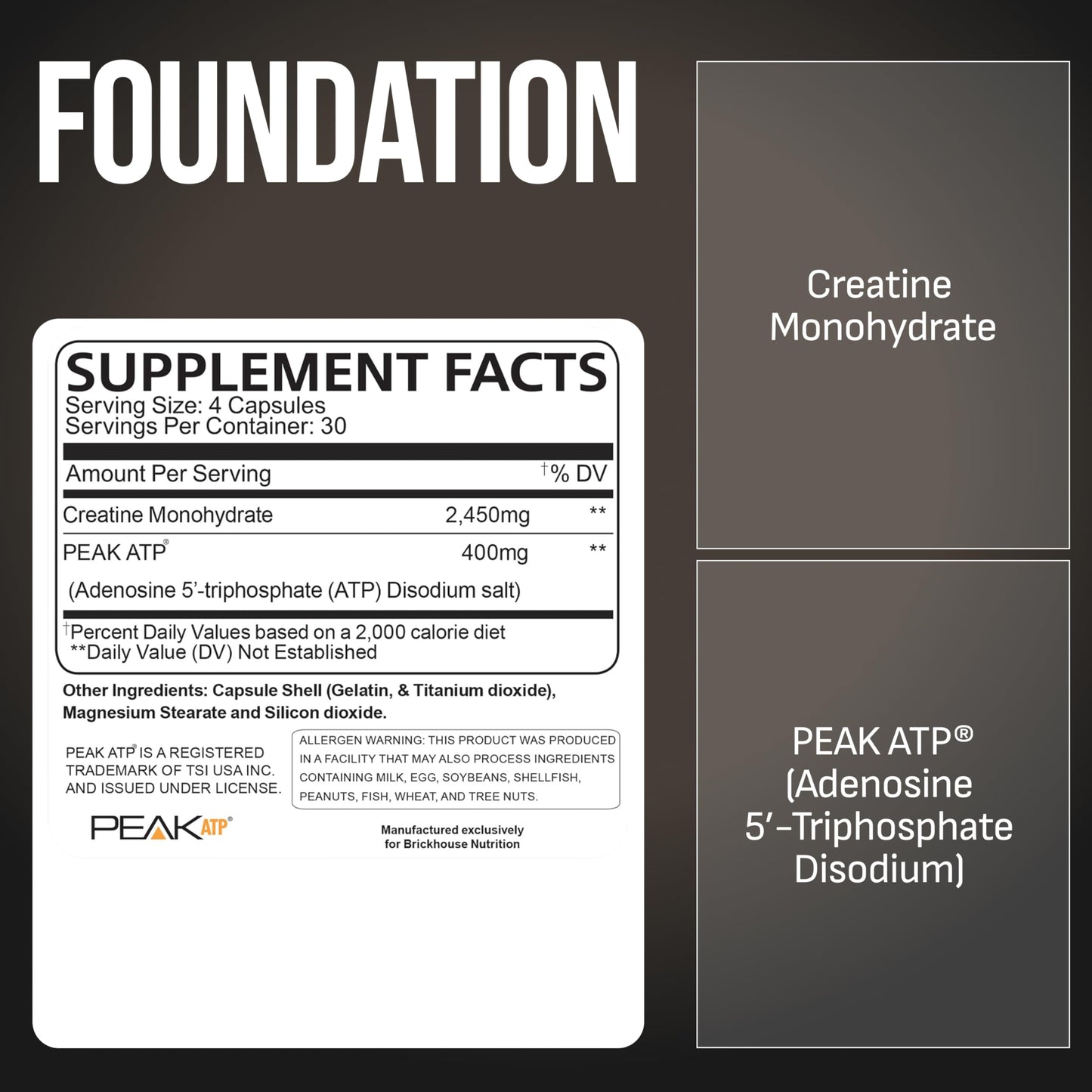 BRICKHOUSE NUTRITION Foundation Creatine for Men with Peak ATP, Powder, 5 oz