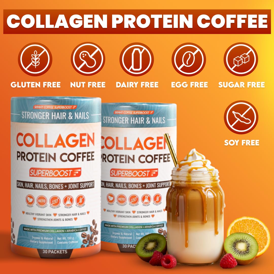 Skinny Coffee SuperBoost Collagen Protein Coffee Powder, 30 Servings