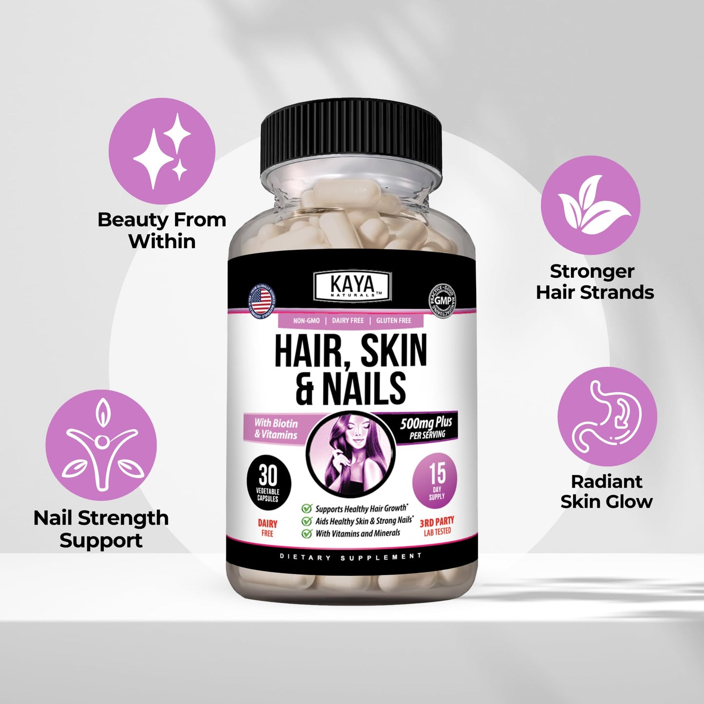 Kaya Naturals Hair Skin Nail Capsules, 30 Count