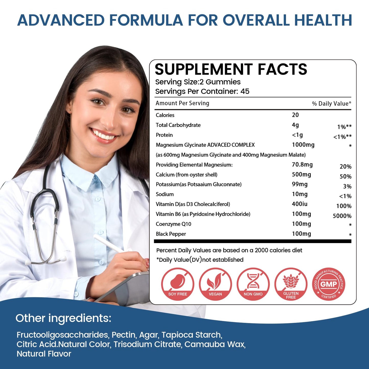 maxmedix Magnesium Glycinate Gummies 1000mg, 90 Count, Blueberry