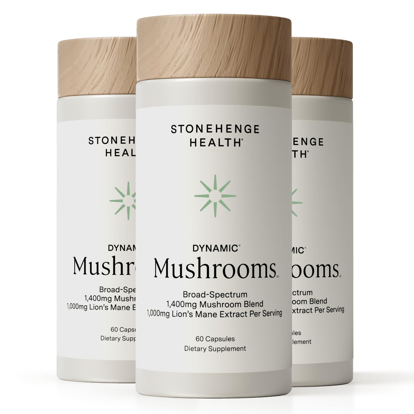 Stonehenge Health Dynamic Mushrooms 1400 mg, 5 Mushroom Complex (Lion’s Mane, Reishi, Chaga, Maitake, Shiitake) 100% Fruiting Bodies Brain, Memory, Focus & Immune Support Capsules 60