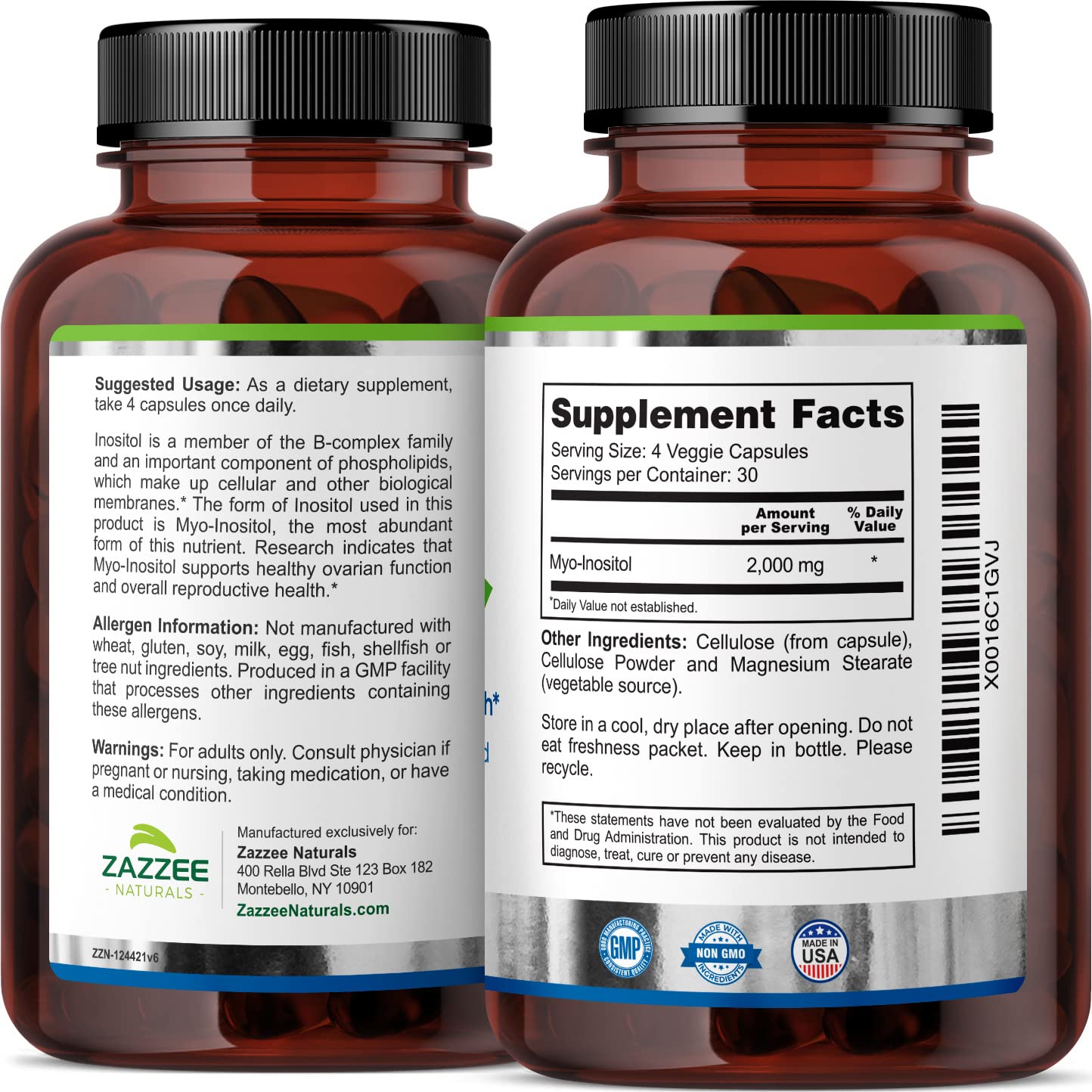 Zazzee Myo-Inositol and Vitex Capsules, 100 Capsules