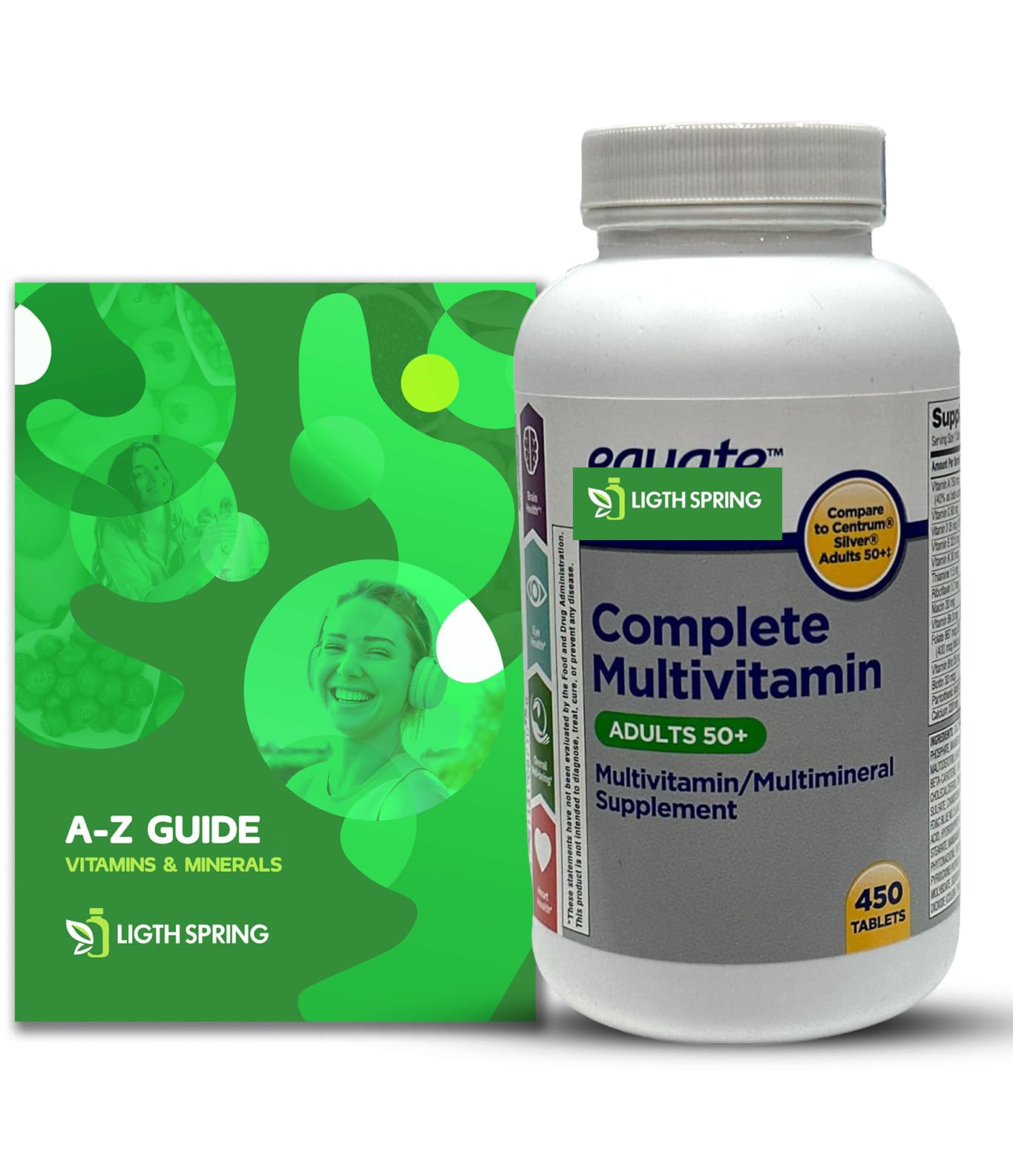 LightSpring Adults 50+ Complete Multivitamin/Multimineral Supplement Tablets, 450 Tablets
