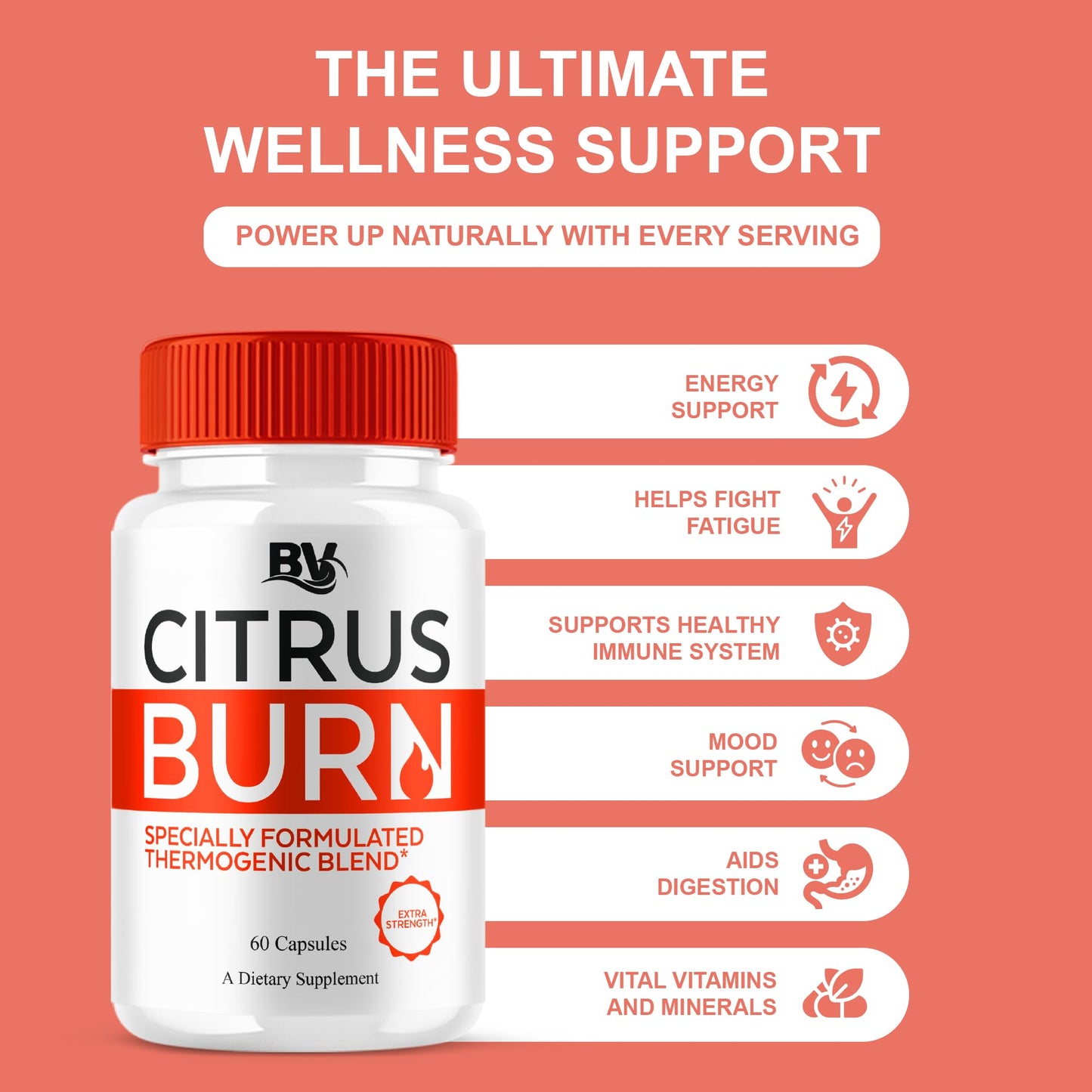 BLUE VIBE Citrus Burn Maximum Strength Supplement Capsules, 60 Count