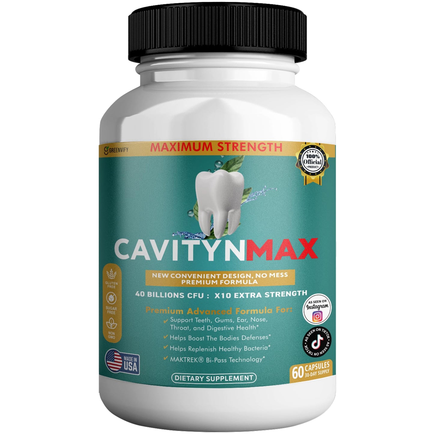 GREENVIFY Cavityn Max Probiotic Supplement, 60 Capsules