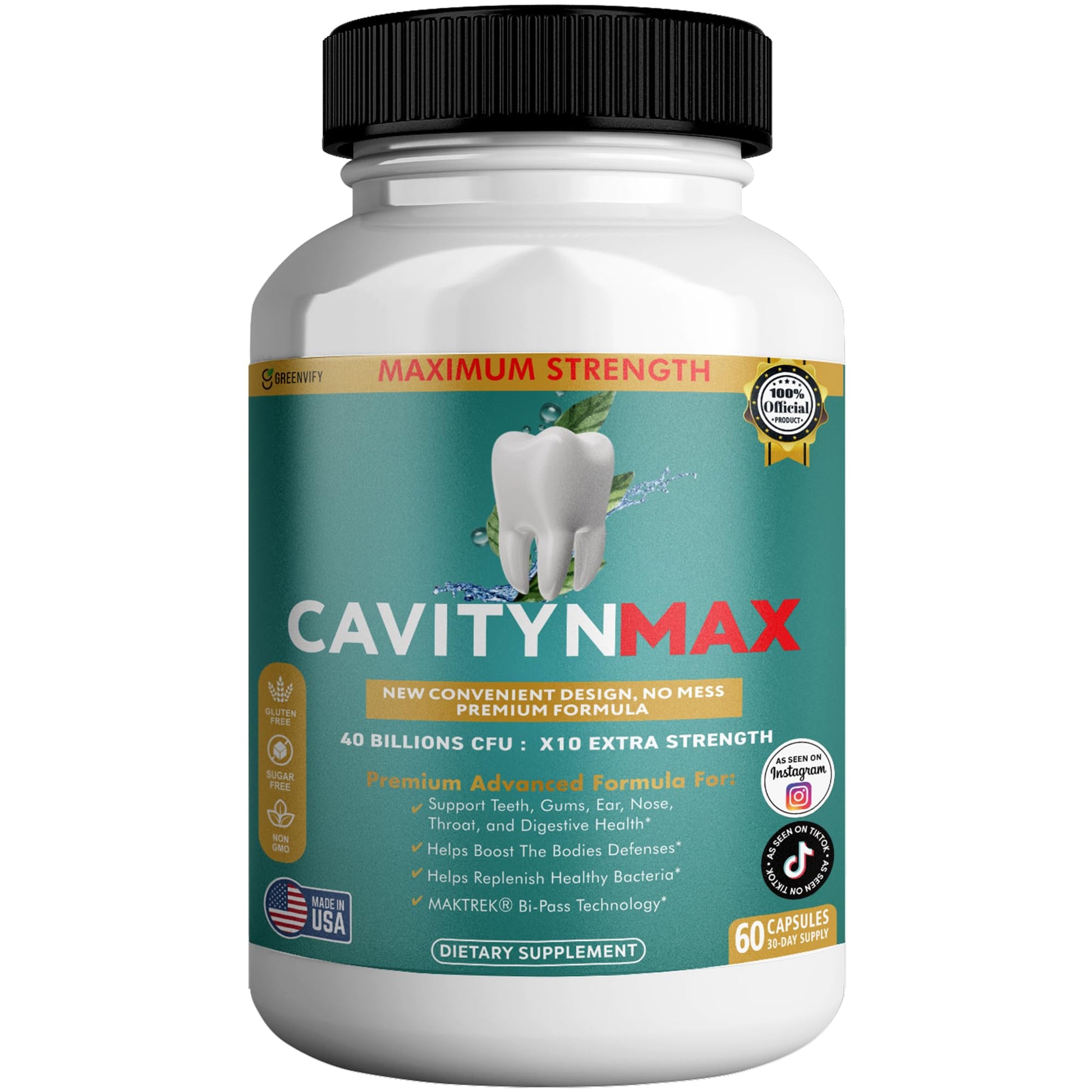 GREENVIFY Cavityn Max Probiotic Supplement, 60 Capsules